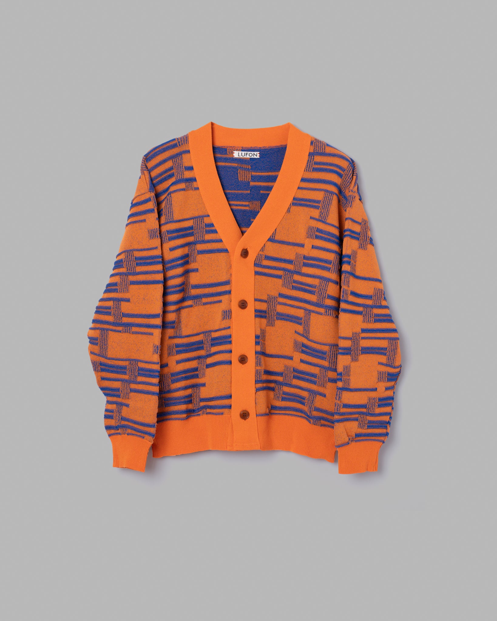 DEFORMATION BORDER KNIT CARDIGAN - ORANGE/BLUE