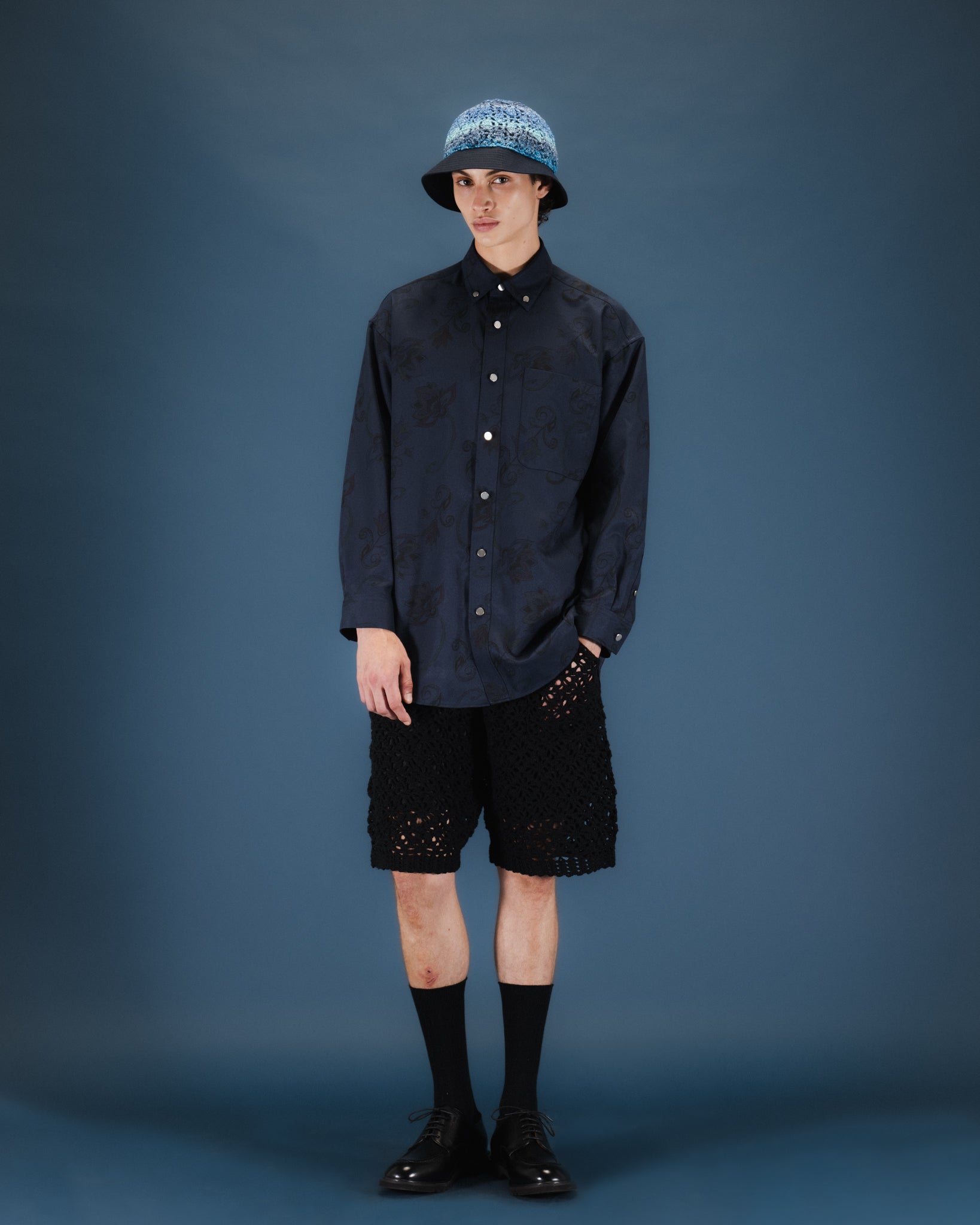 HAND-PAINTED BOTANICAL PRINT B.D. SHIRTS - NAVY