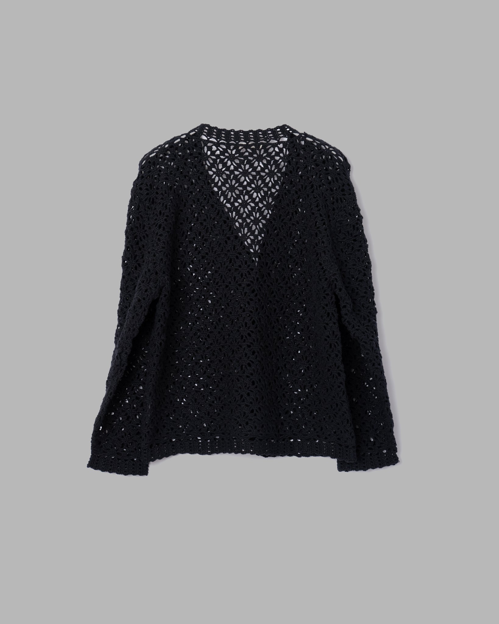 CROCHET HAND KNIT CARDIGAN - BLACK