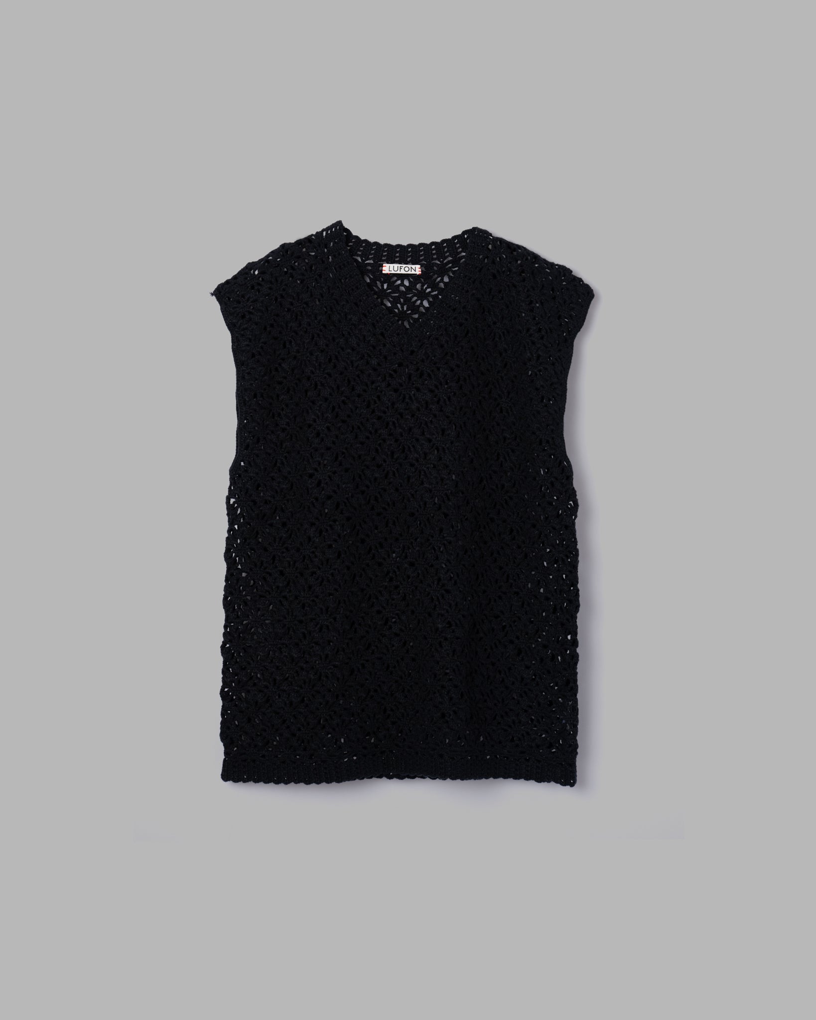 CROCHET HAND KNIT VEST - BLACK