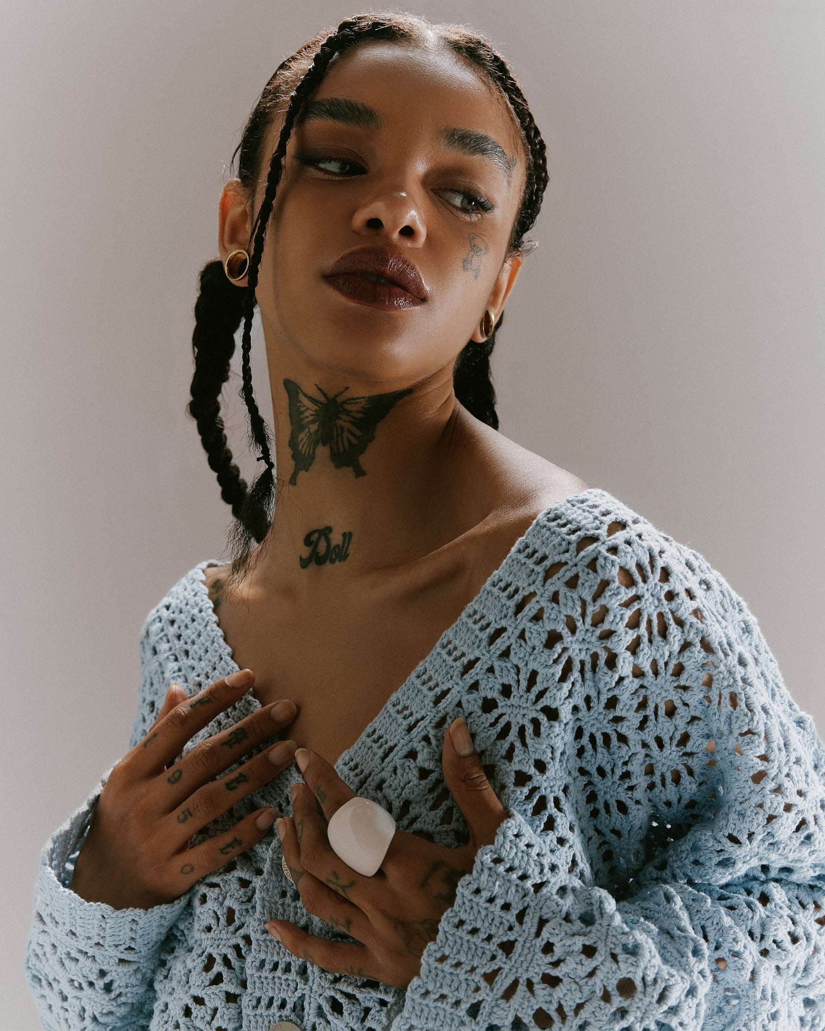 CROCHET HAND KNIT CARDIGAN - LIGHT BLUE