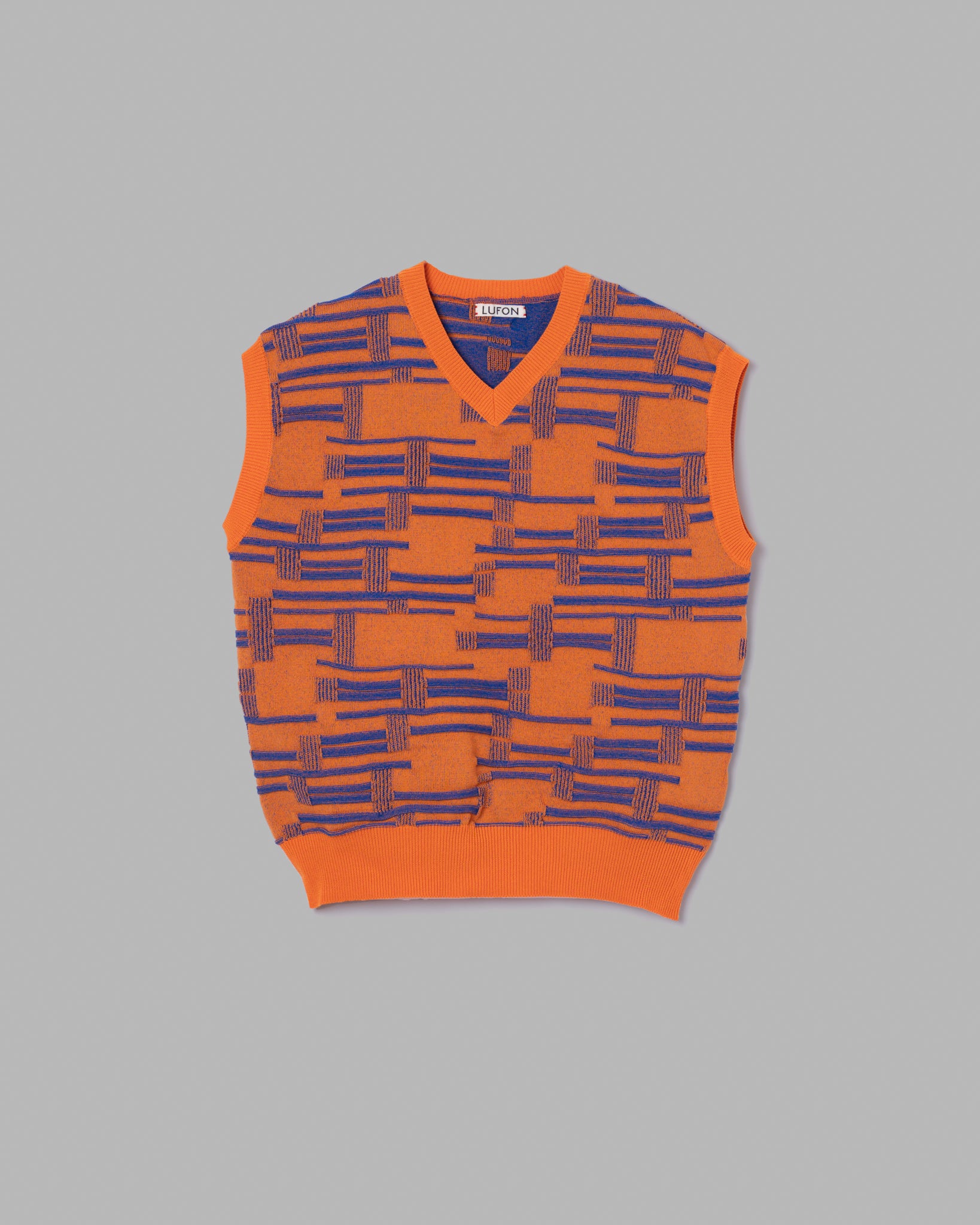 DEFORMATION BORDER KNIT VEST - ORANGE/BLUE
