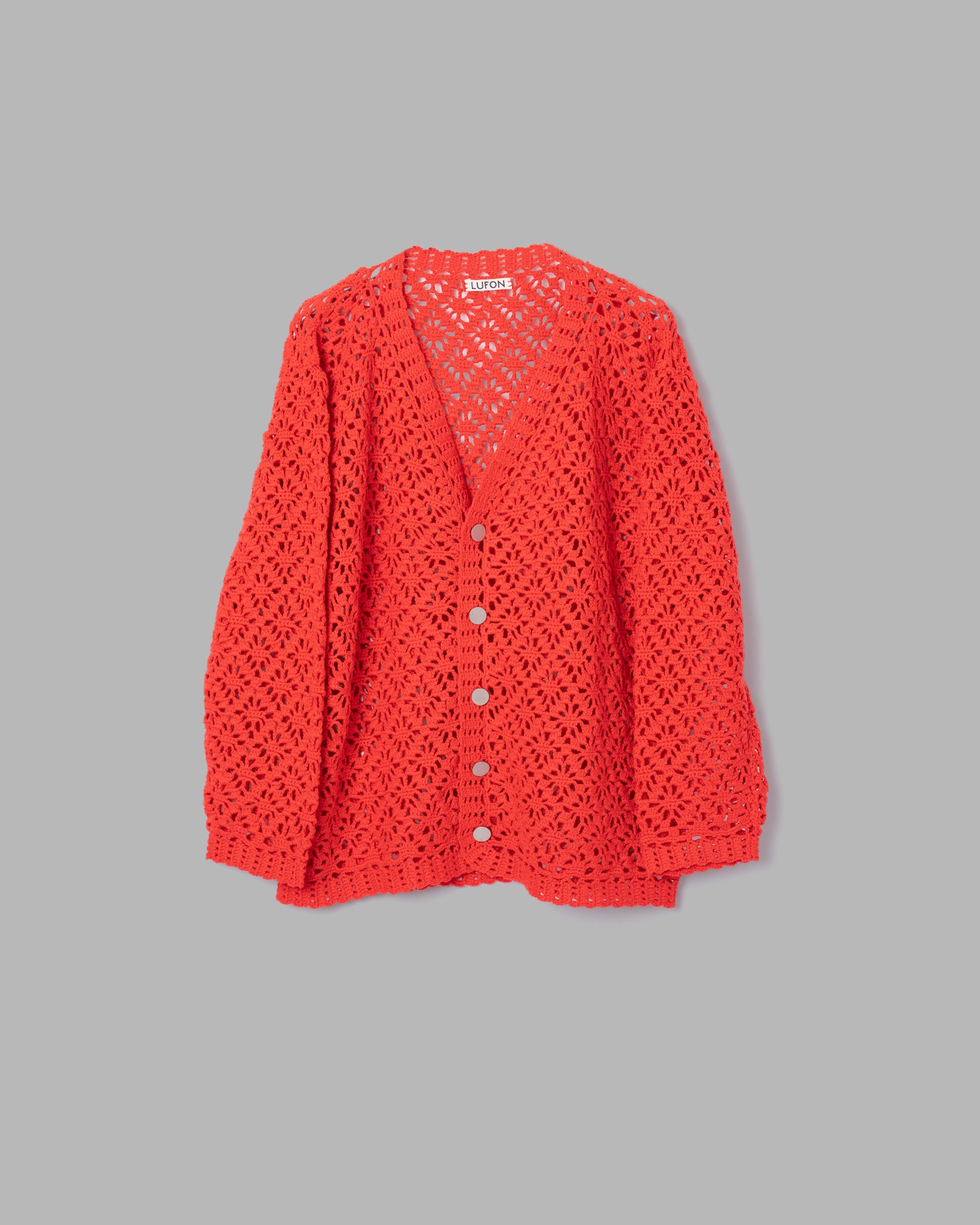 CROCHET HAND KNIT CARDIGAN - RED
