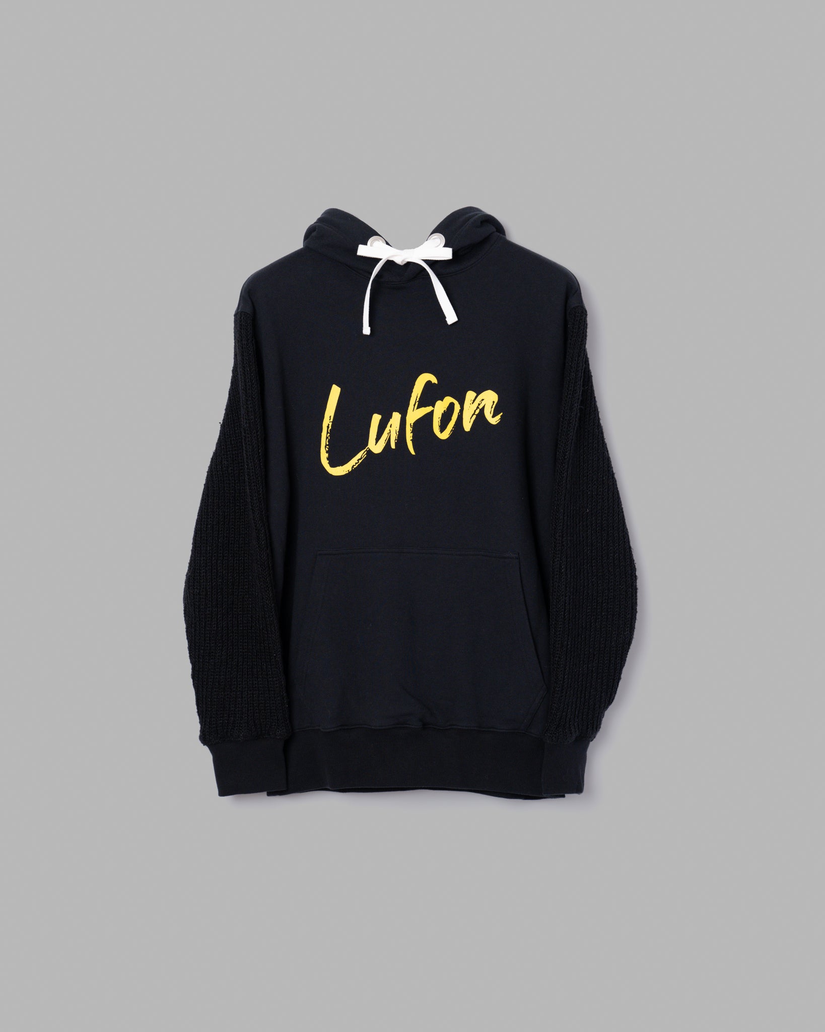 KNIT SLEEVE HOODIE - BLACK