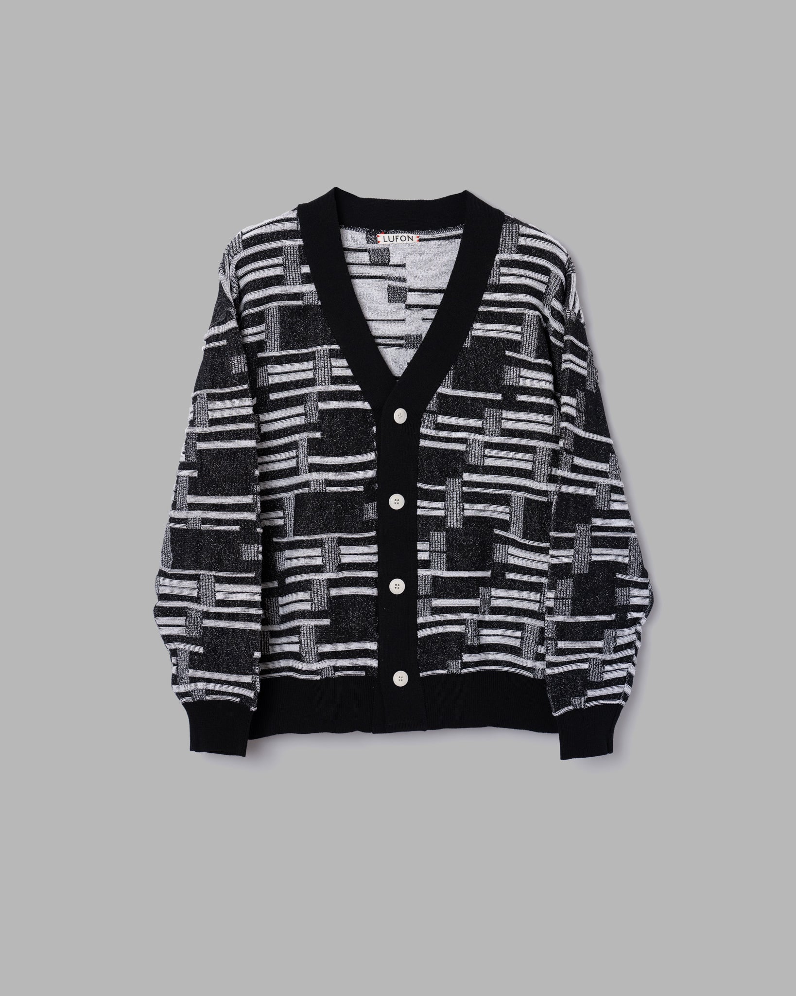 DEFORMATION BORDER KNIT CARDIGAN - BLACK/WHITE