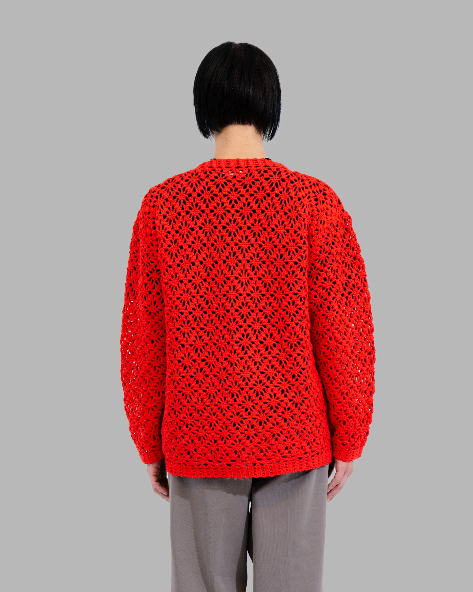 CROCHET HAND KNIT CARDIGAN - RED
