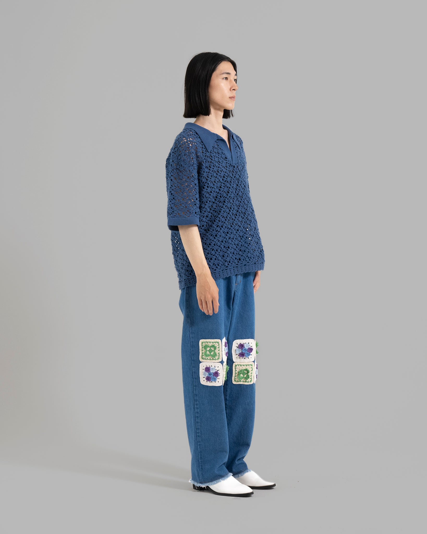 CROCHET HAND KNIT SKIPPER POLO (JUST FIT) - DEEP BLUE