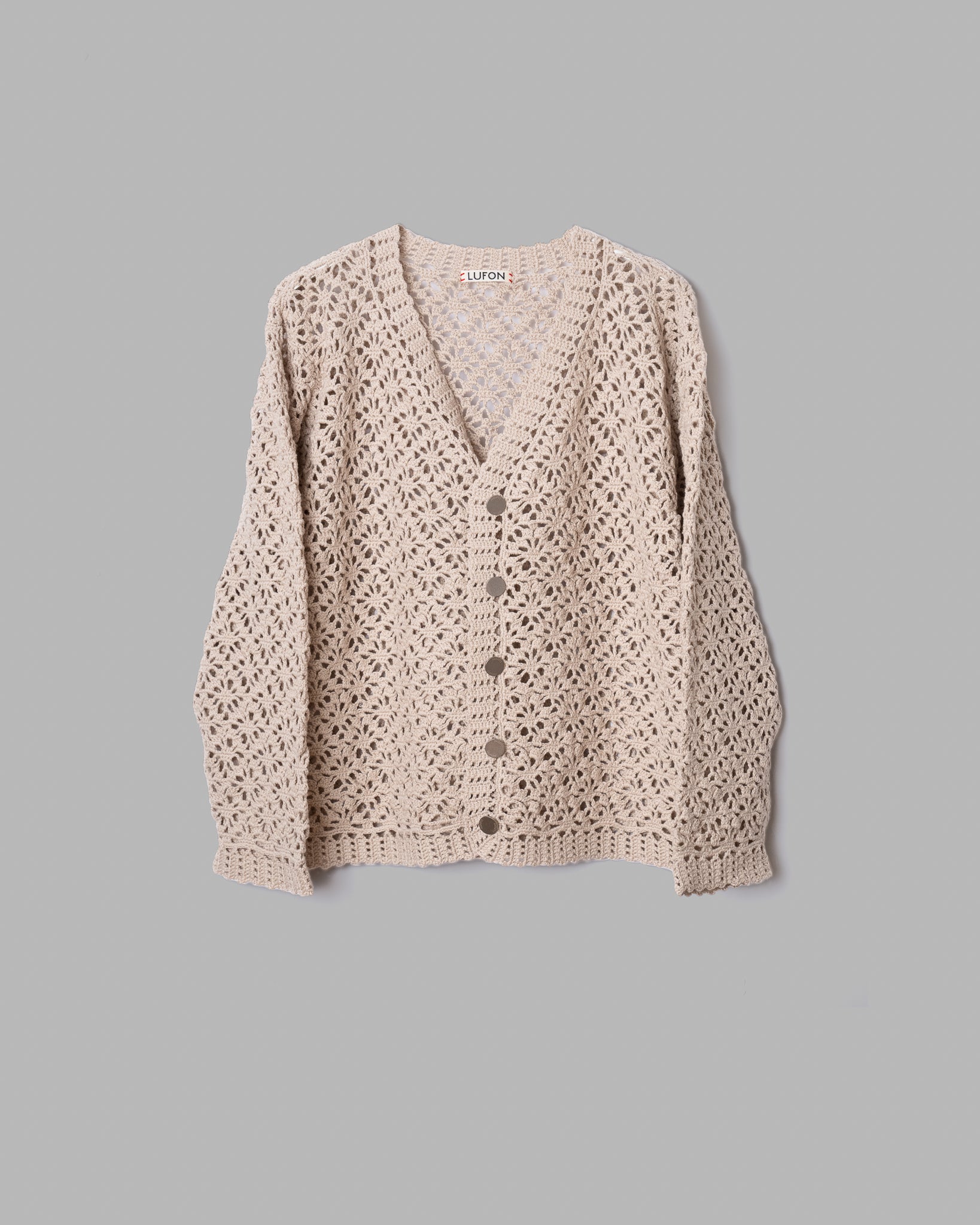 CROCHET HAND KNIT CARDIGAN - LIGHT BEIGE