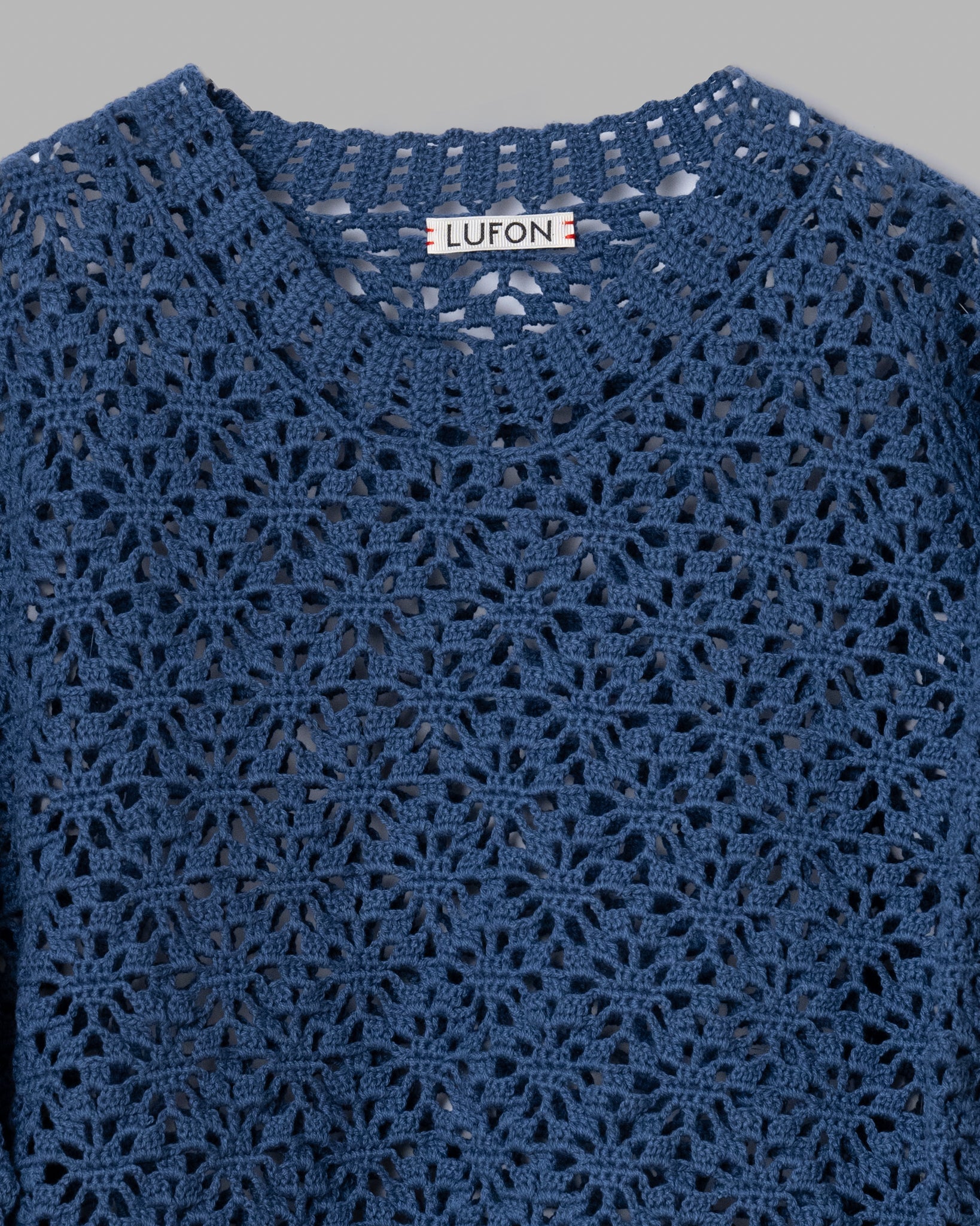 CROCHET HAND KNIT PULLOVER SWEATER - DEEP BLUE