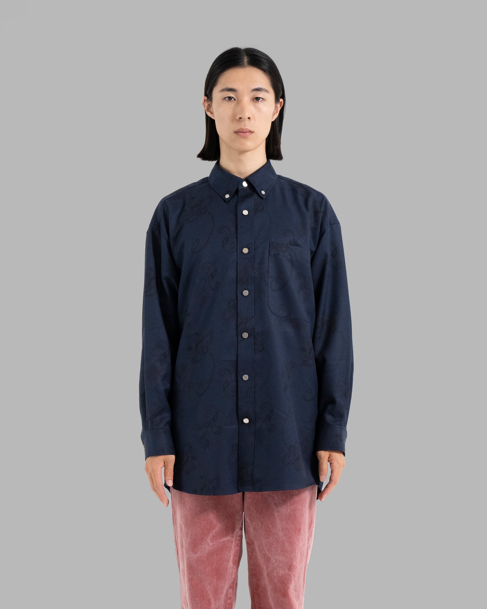 HAND-PAINTED BOTANICAL PRINT B.D. SHIRTS - NAVY