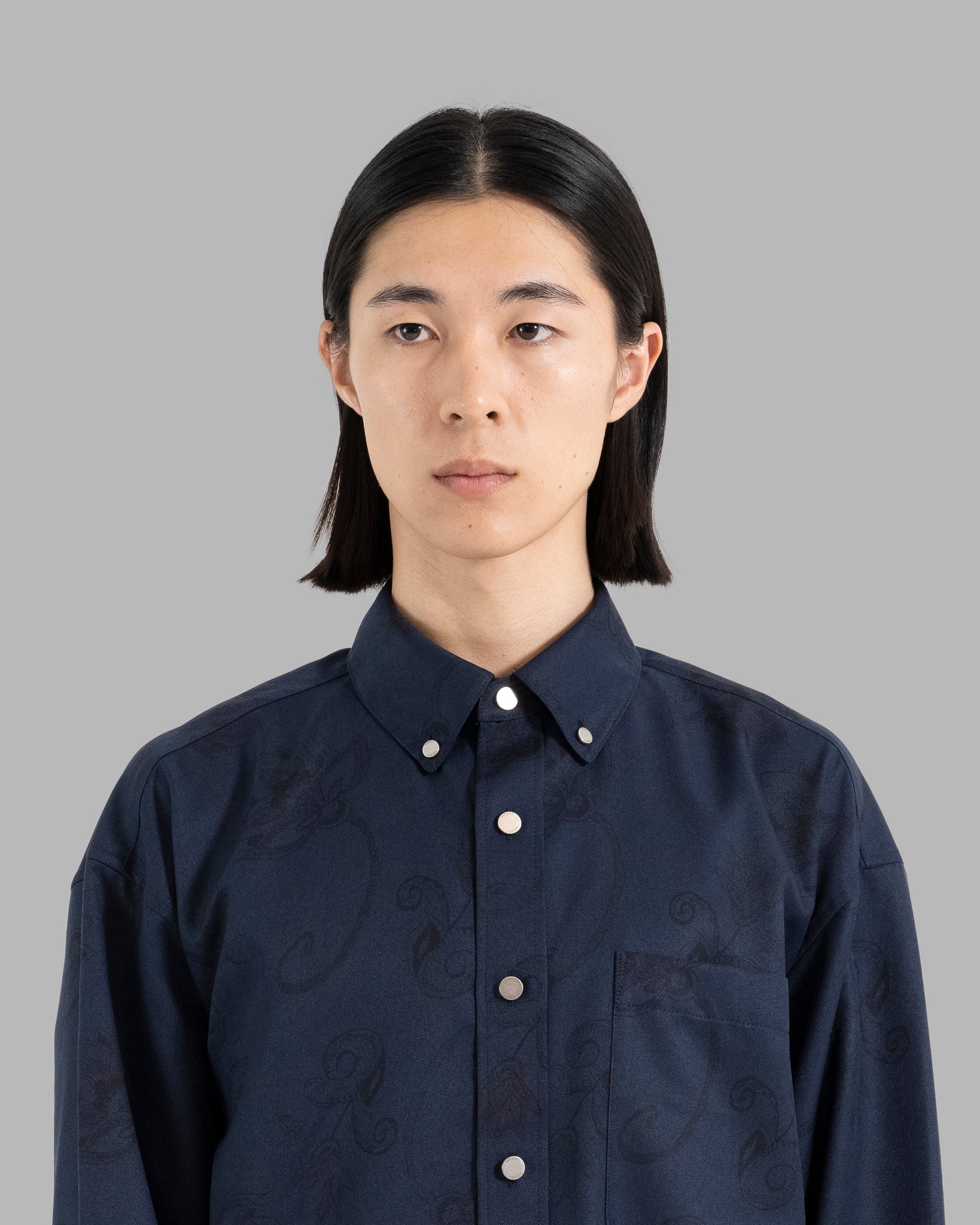 HAND-PAINTED BOTANICAL PRINT B.D. SHIRTS - NAVY