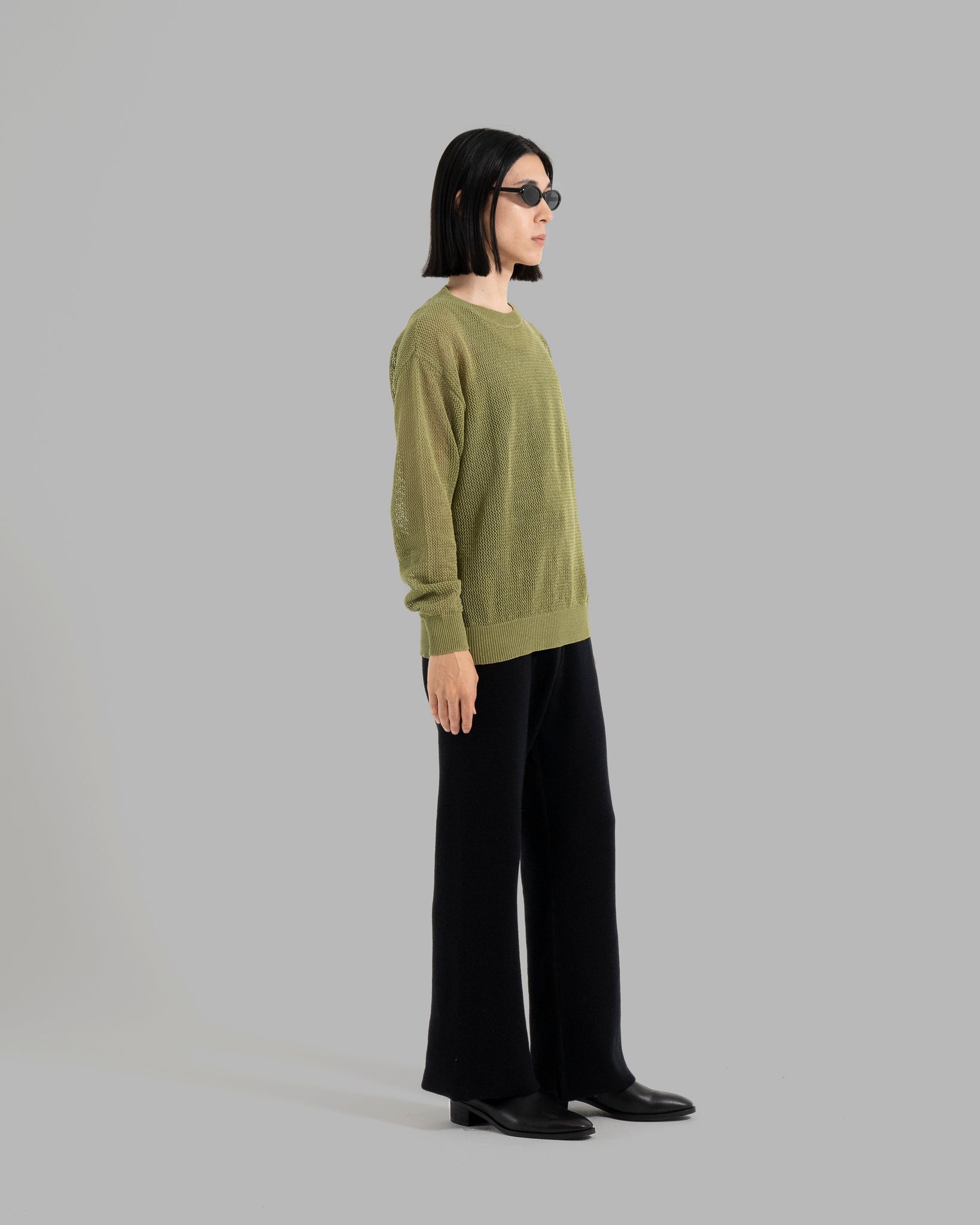 GIMA COTTON MESH KNIT PULLOVER SWEATER - GREEN