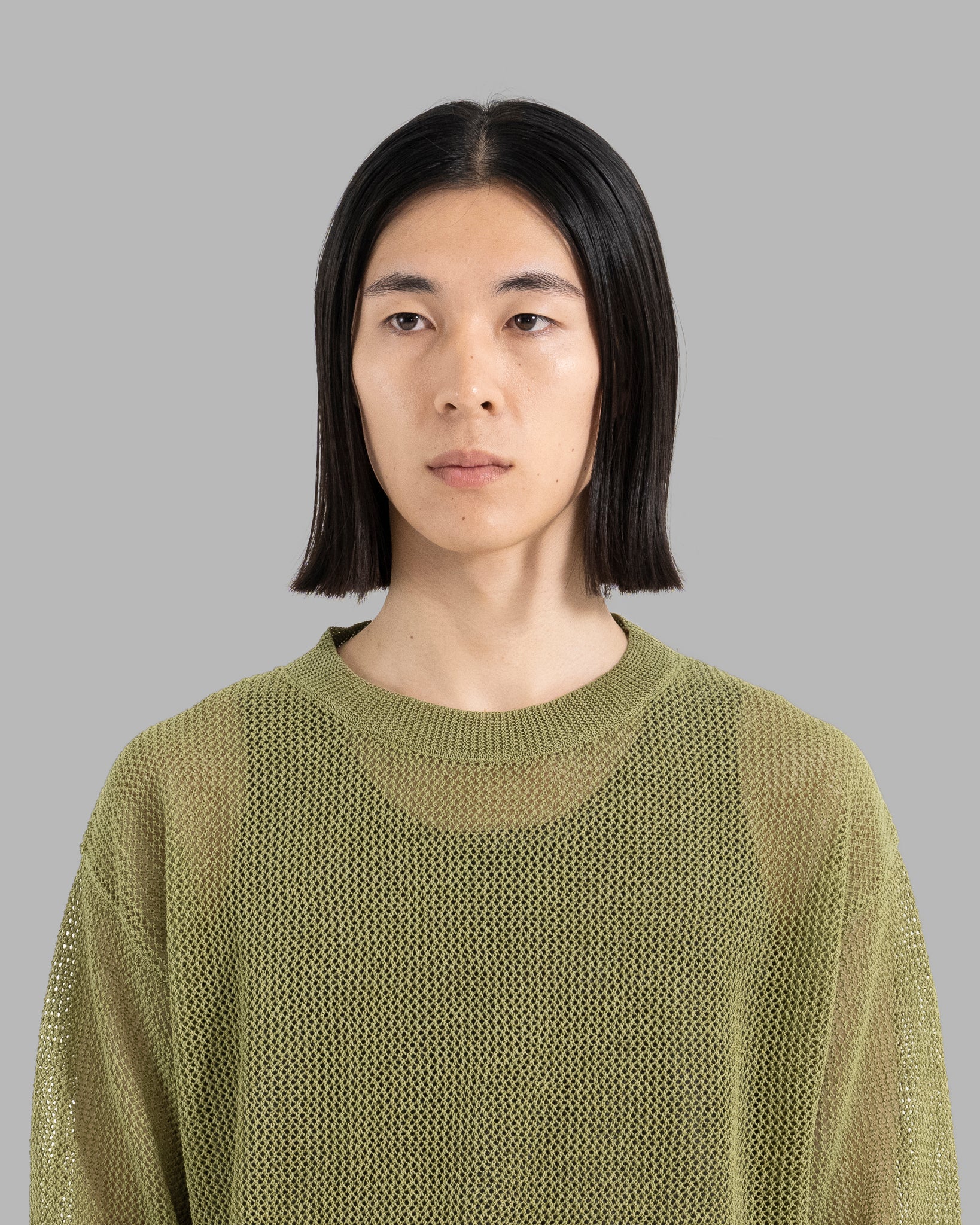 GIMA COTTON MESH KNIT PULLOVER SWEATER - GREEN