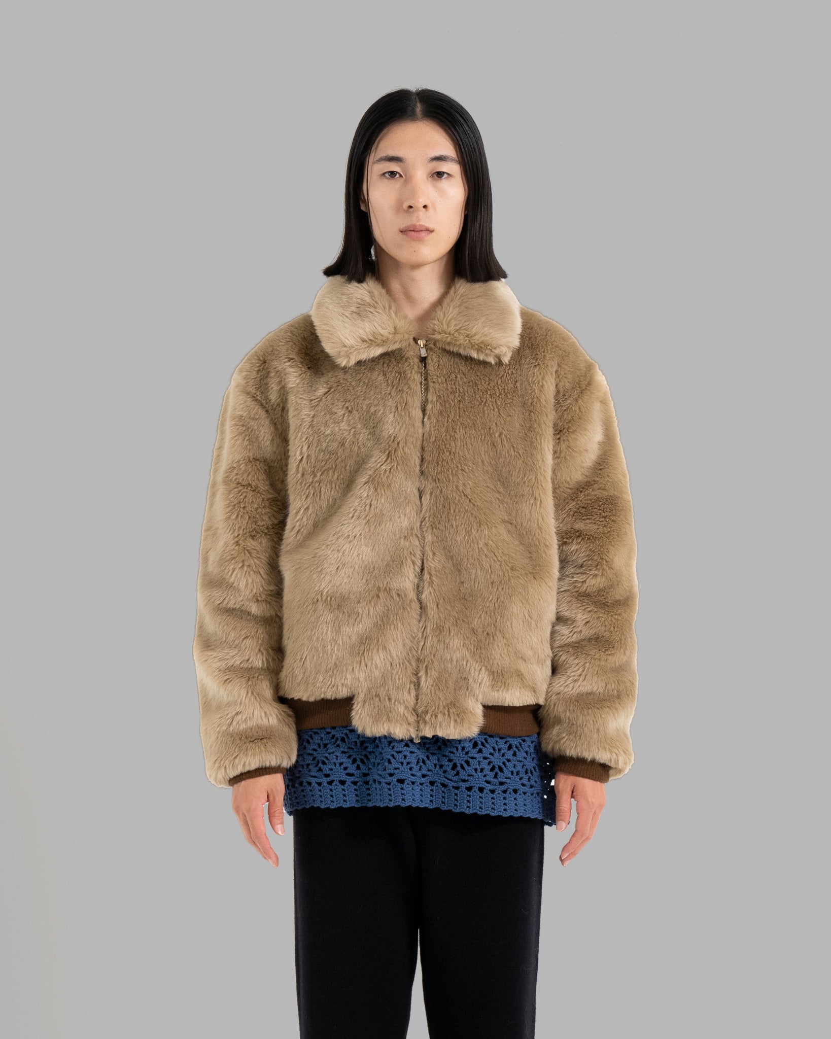 FAKE FUR JACKET - GREIGE