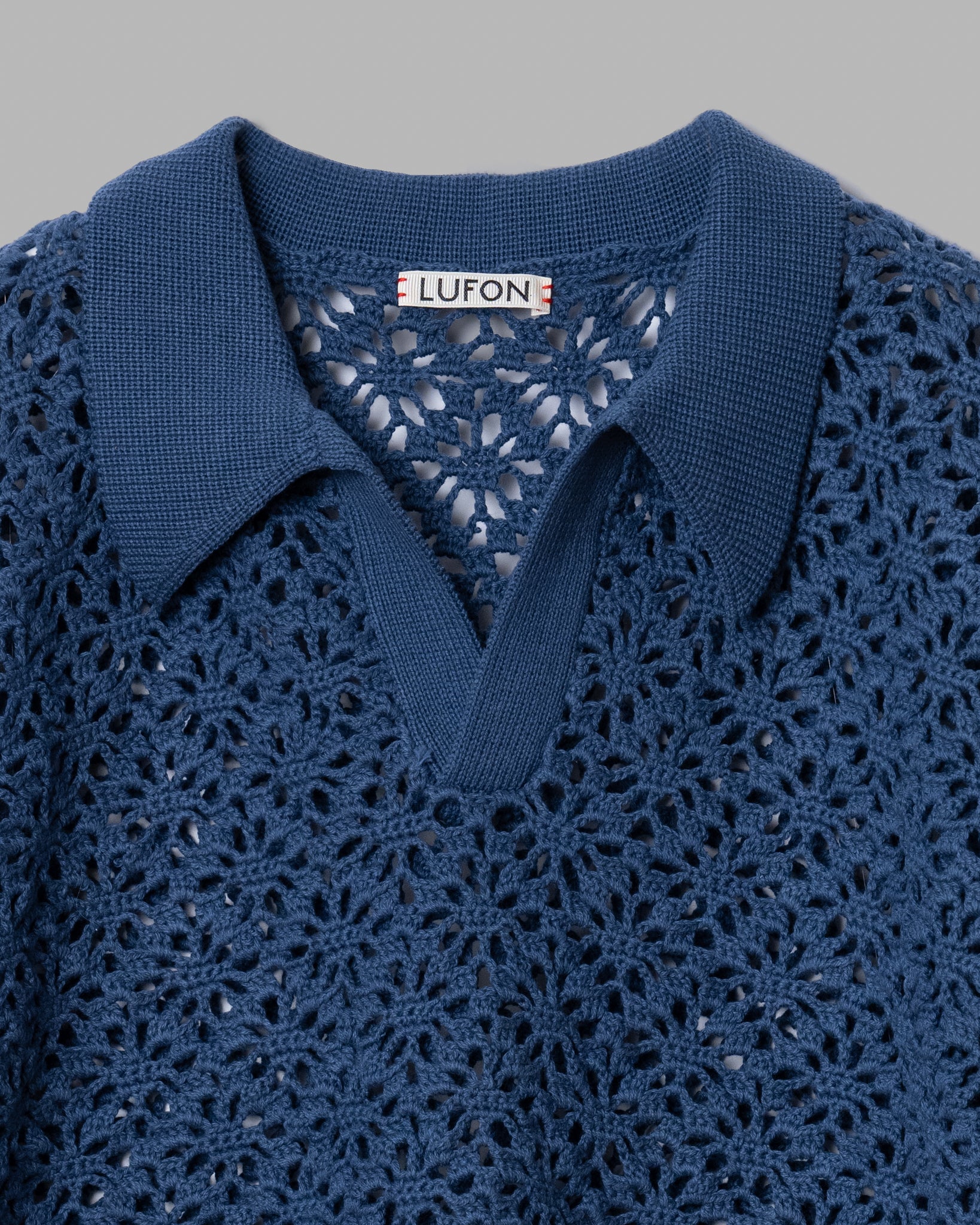 CROCHET HAND KNIT SKIPPER POLO (JUST FIT) - DEEP BLUE
