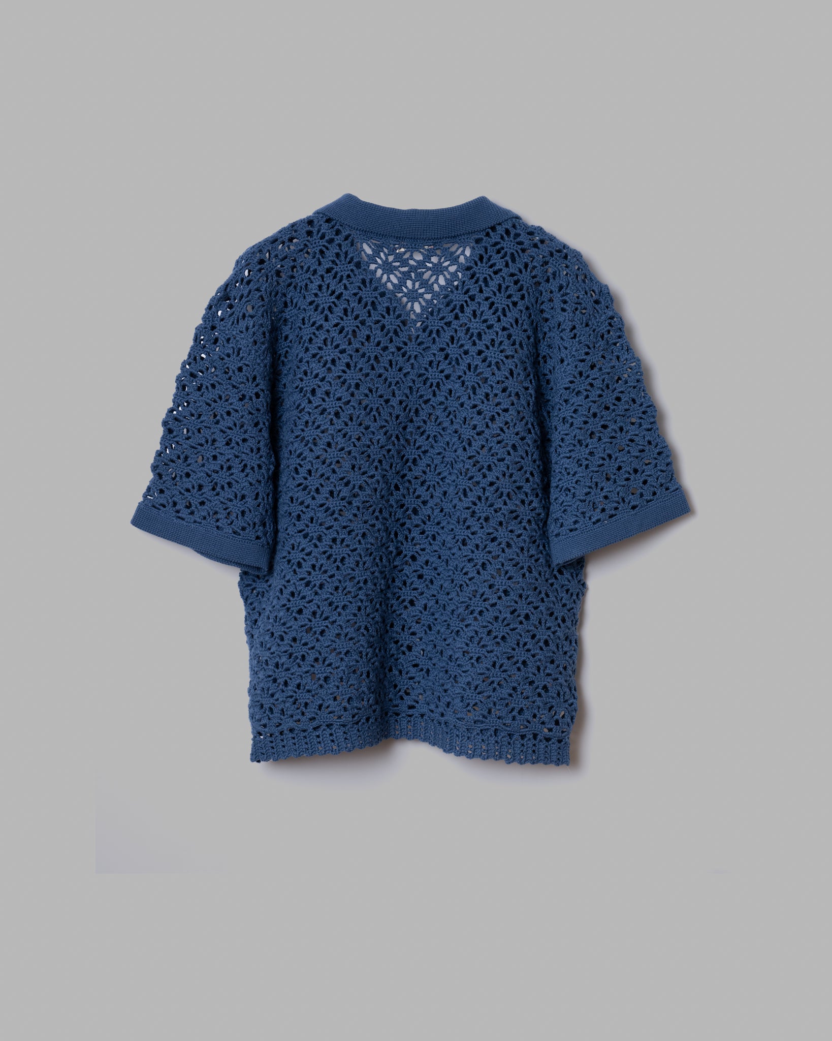 CROCHET HAND KNIT SKIPPER POLO (JUST FIT) - DEEP BLUE