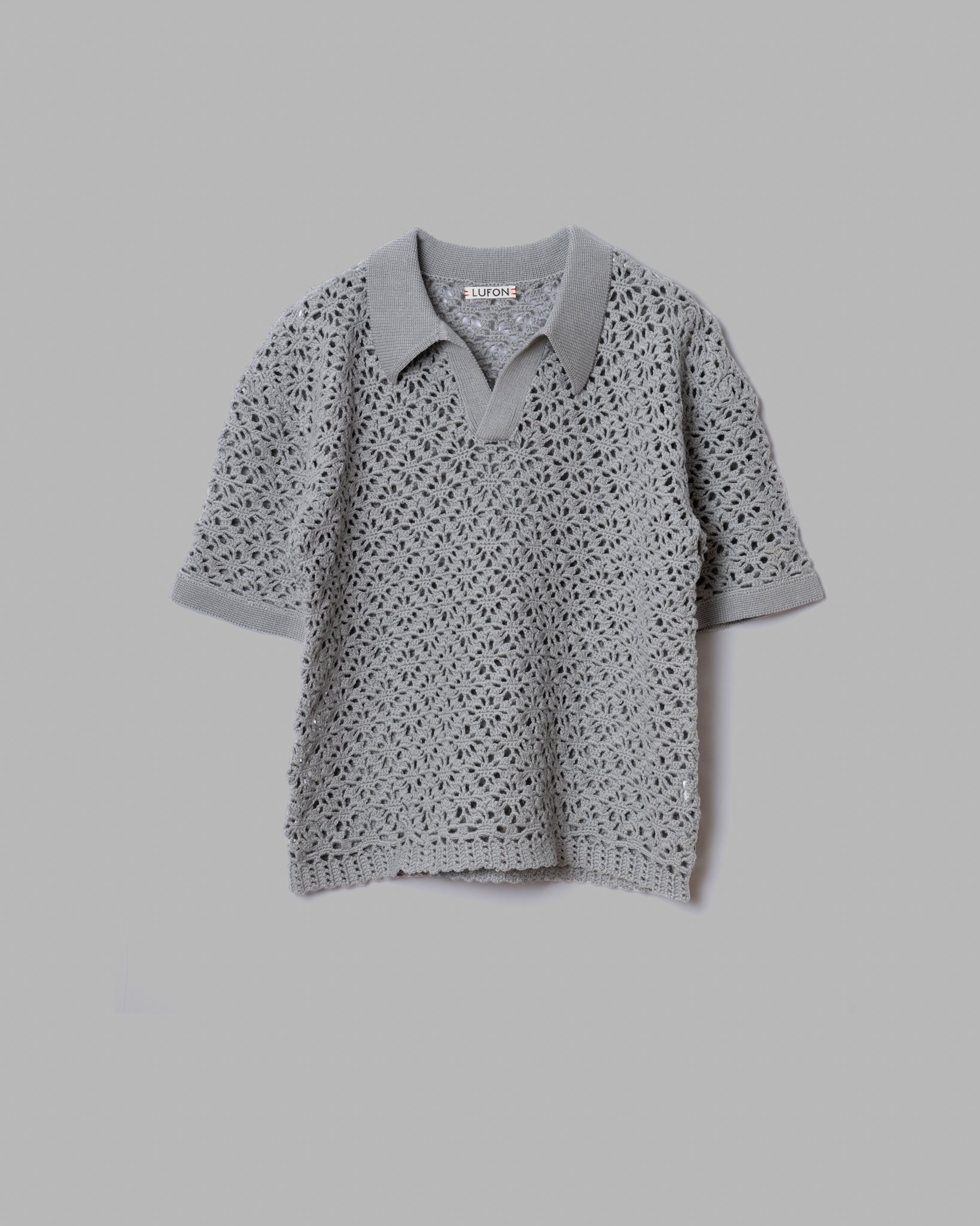 CROCHET HAND KNIT SKIPPER POLO (JUST FIT) - GREY