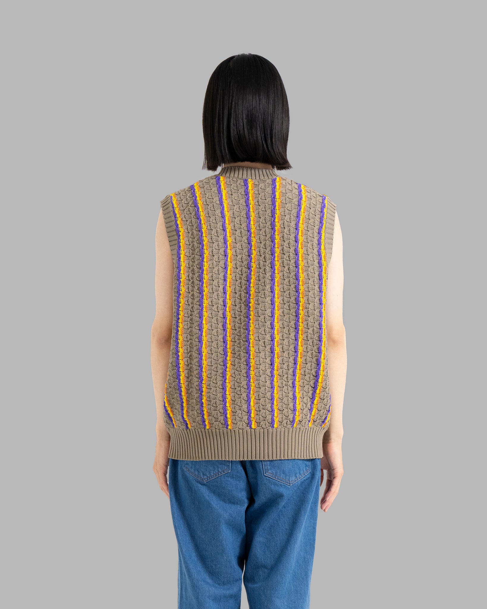 LOW GAUGE KNIT STRIPE VEST - CHARCOAL