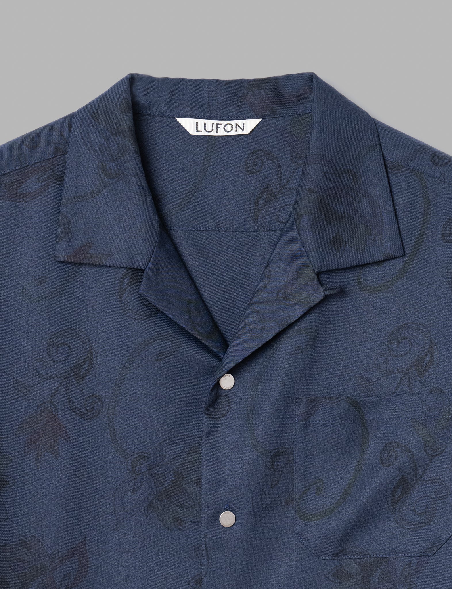 HAND-PAINTED BOTANICAL PRINT OPEN COLLAR SHIRTS - NAVY