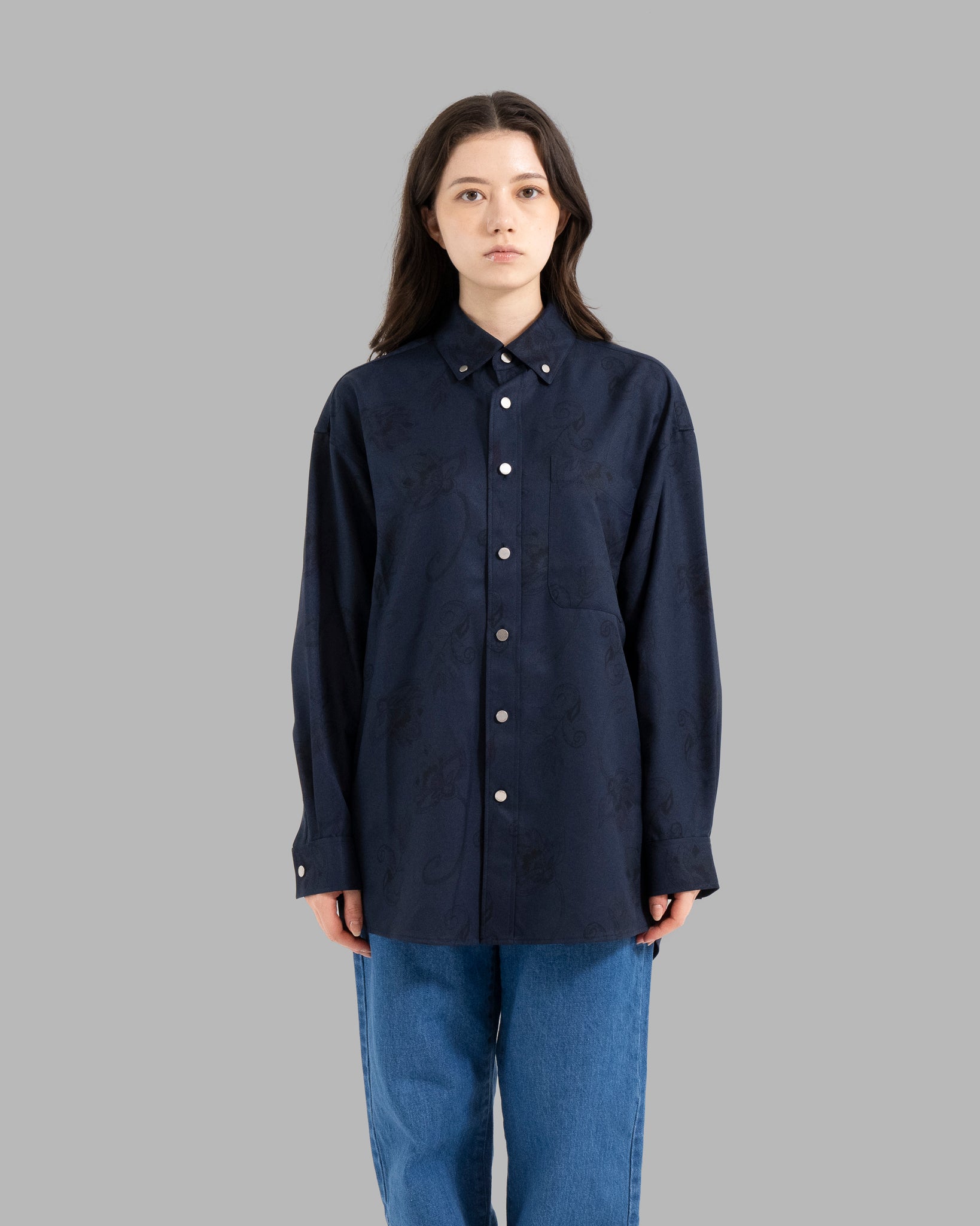 HAND-PAINTED BOTANICAL PRINT B.D. SHIRTS - NAVY