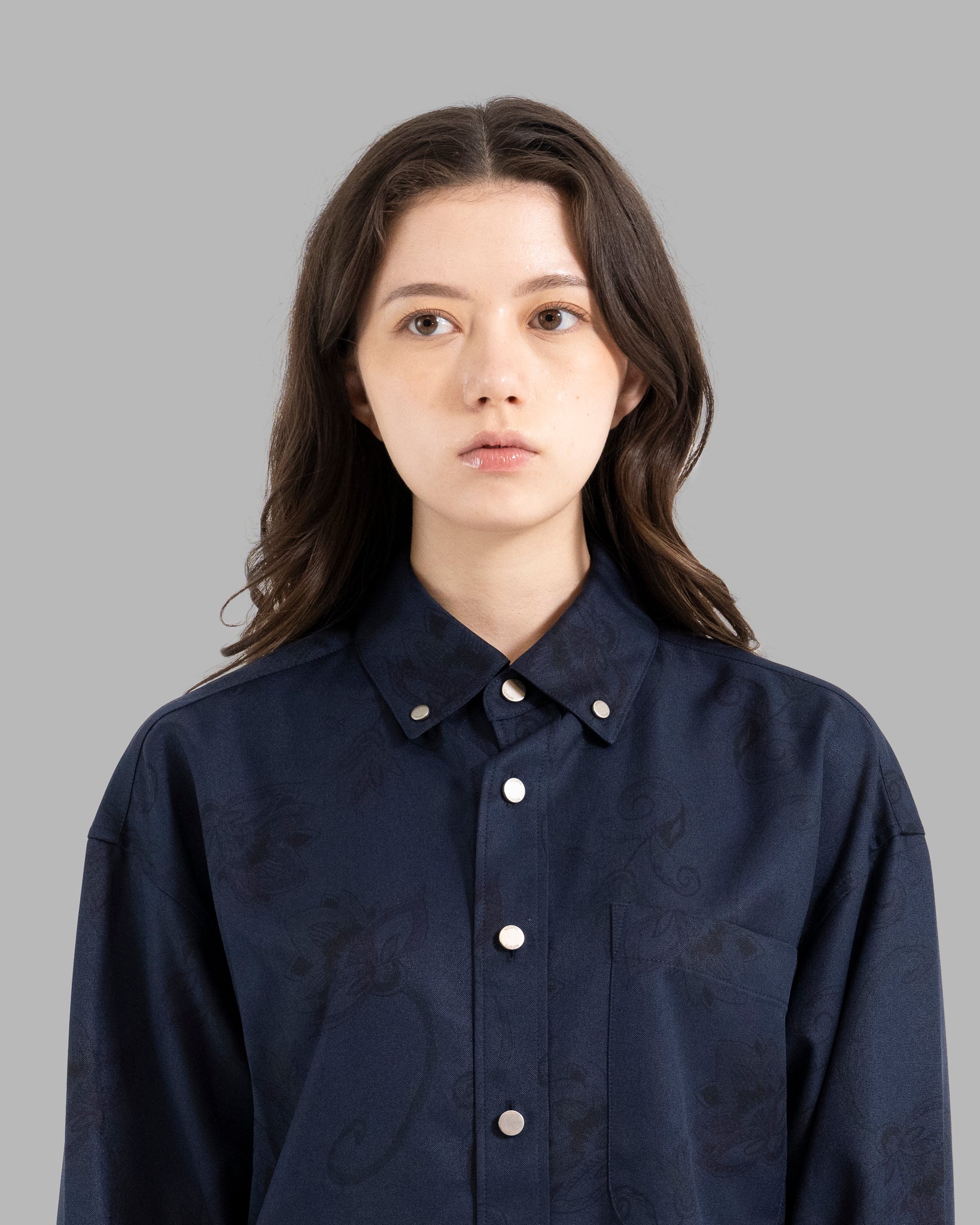 HAND-PAINTED BOTANICAL PRINT B.D. SHIRTS - NAVY