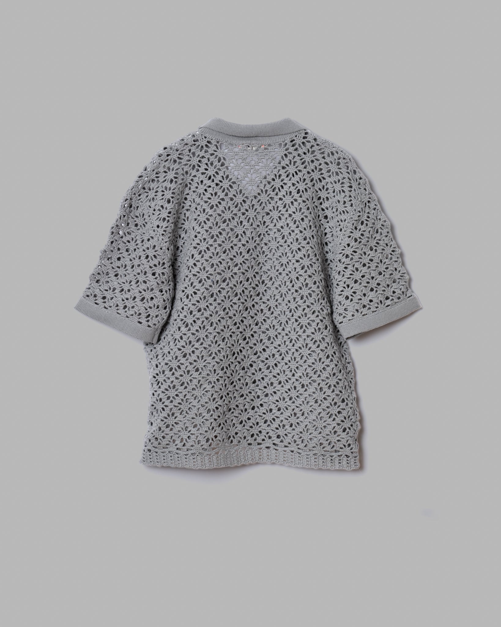 CROCHET HAND KNIT SKIPPER POLO (LOOSE FIT) - GREY