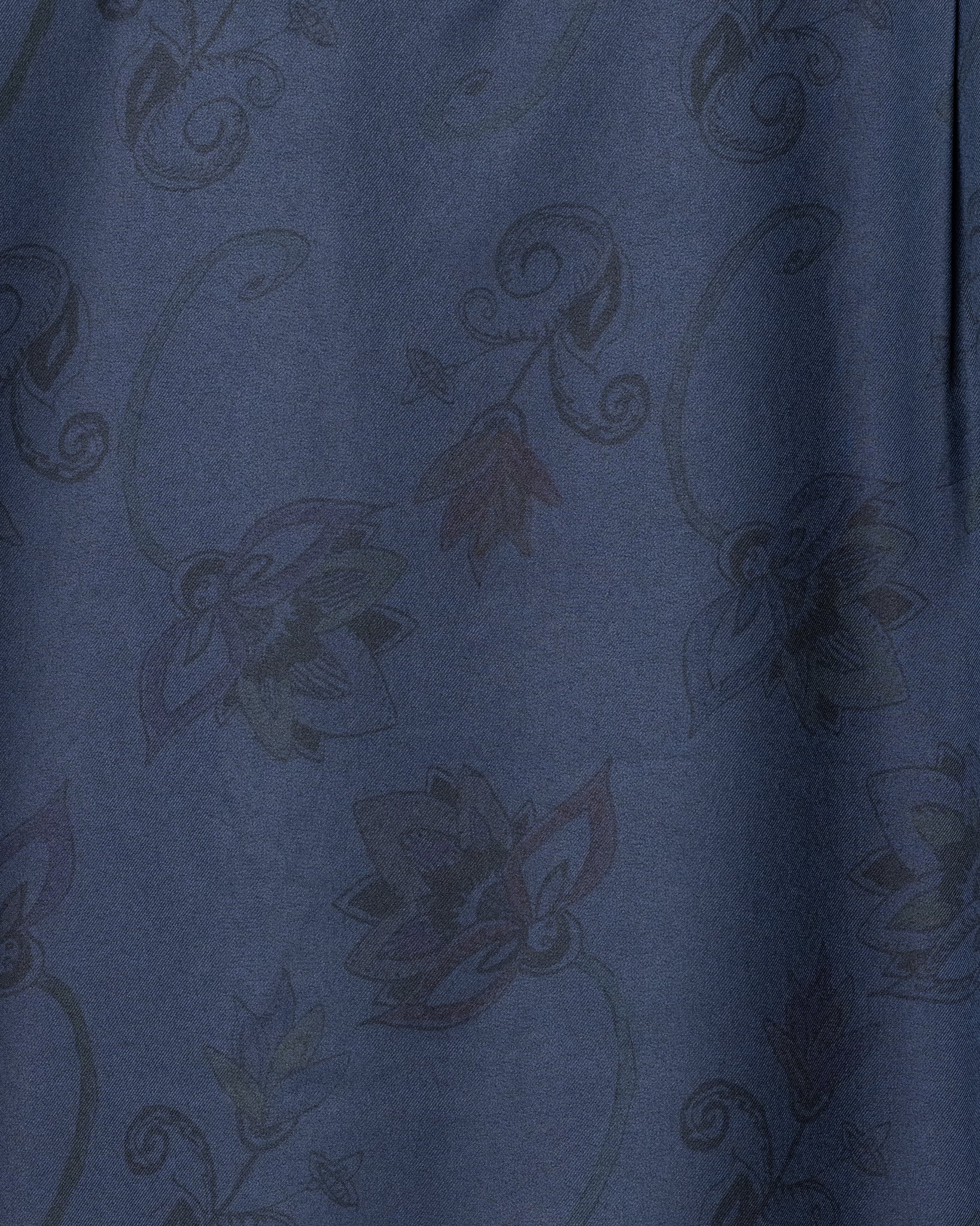 HAND-PAINTED BOTANICAL PRINT OPEN COLLAR SHIRTS - NAVY