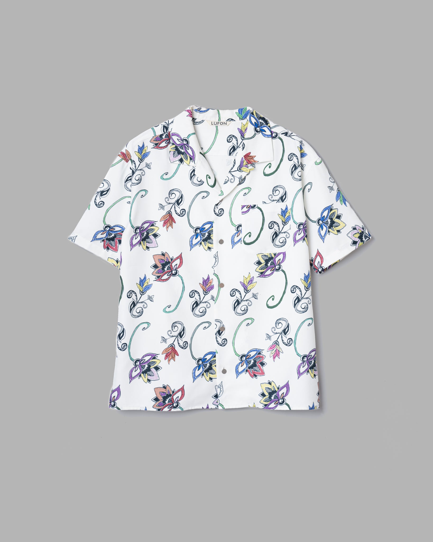 HAND-PAINTED BOTANICAL PRINT OPEN COLLAR SHIRTS - WHITE