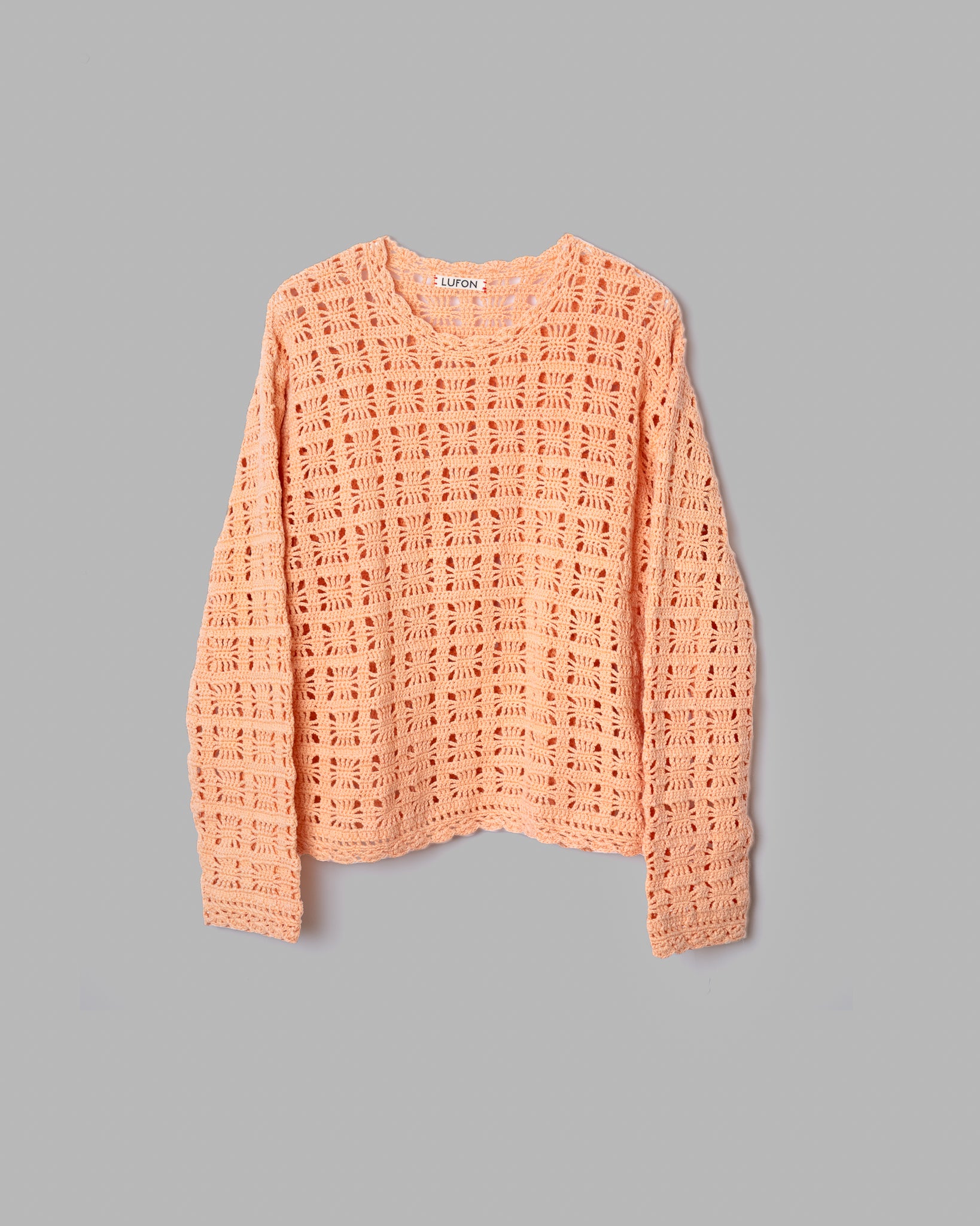 CROCHET HAND KNIT PULLOVER - PEACH STONE WASH