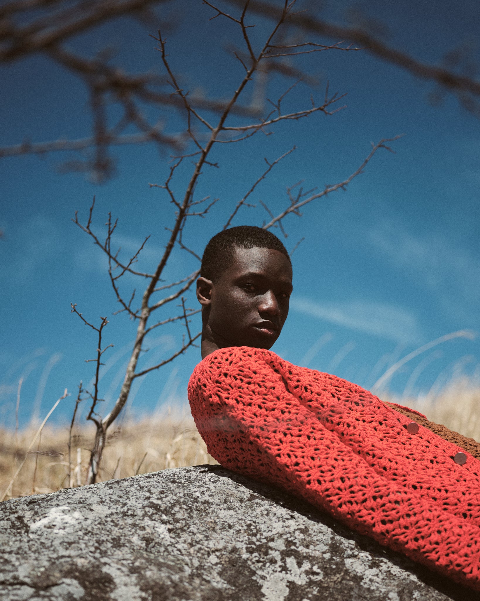 CROCHET HAND KNIT CARDIGAN - RED