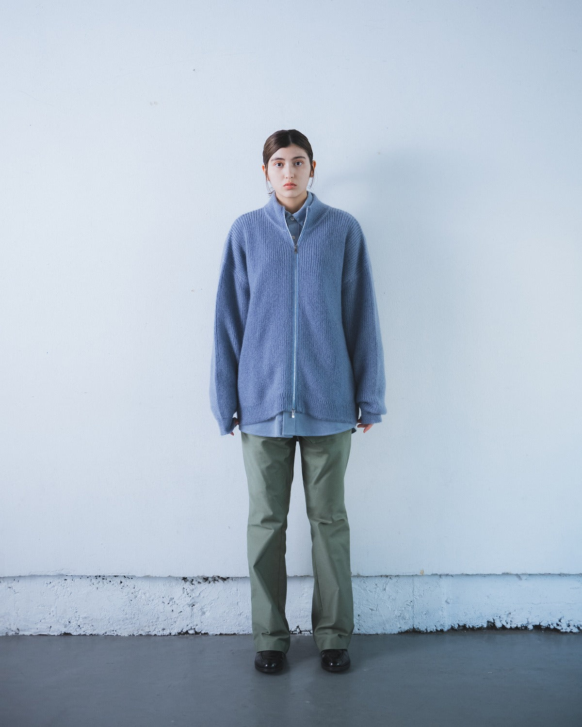 SILK MOHAIR DRIVERS KNIT - ASH BLUE