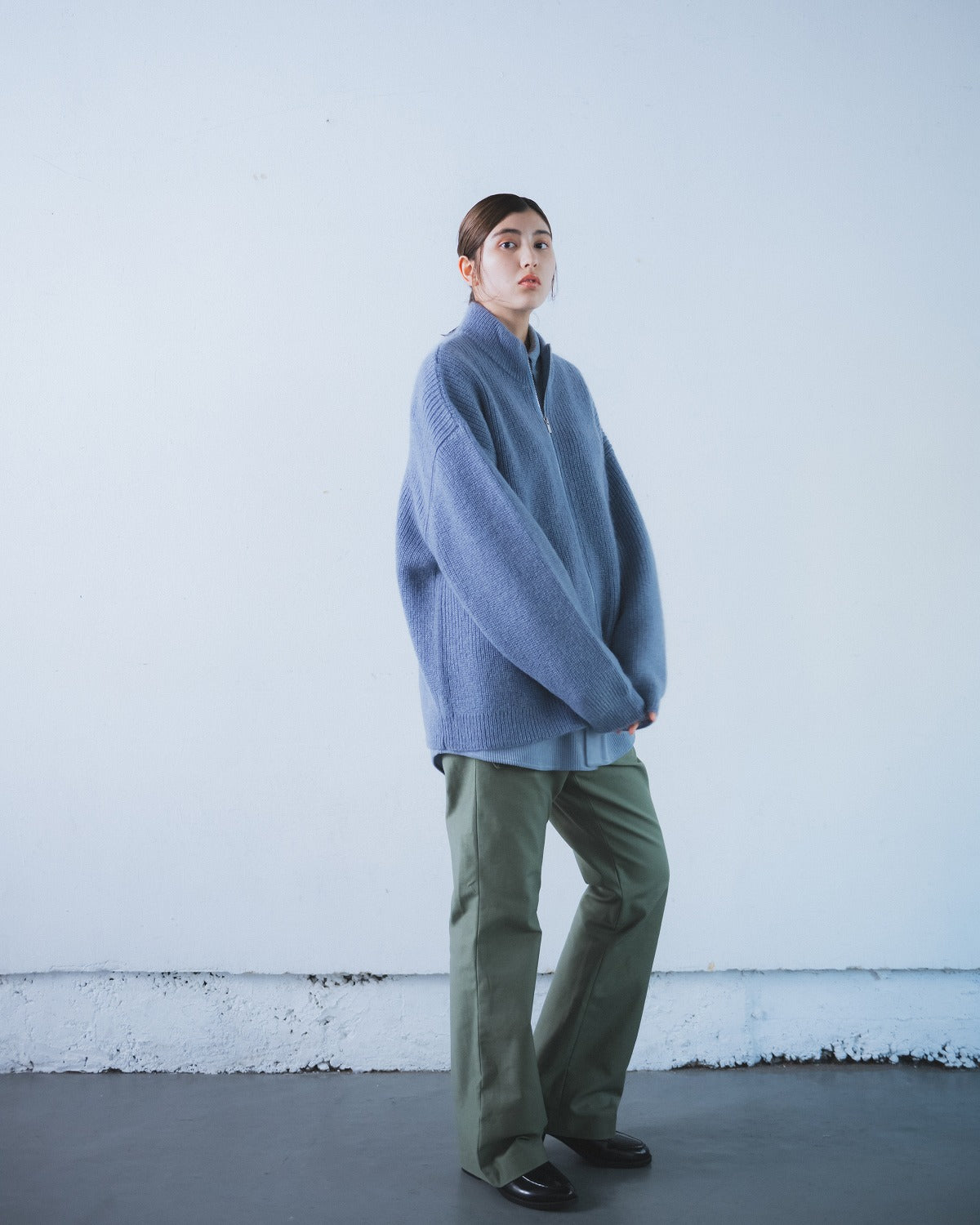 SILK MOHAIR DRIVERS KNIT - ASH BLUE