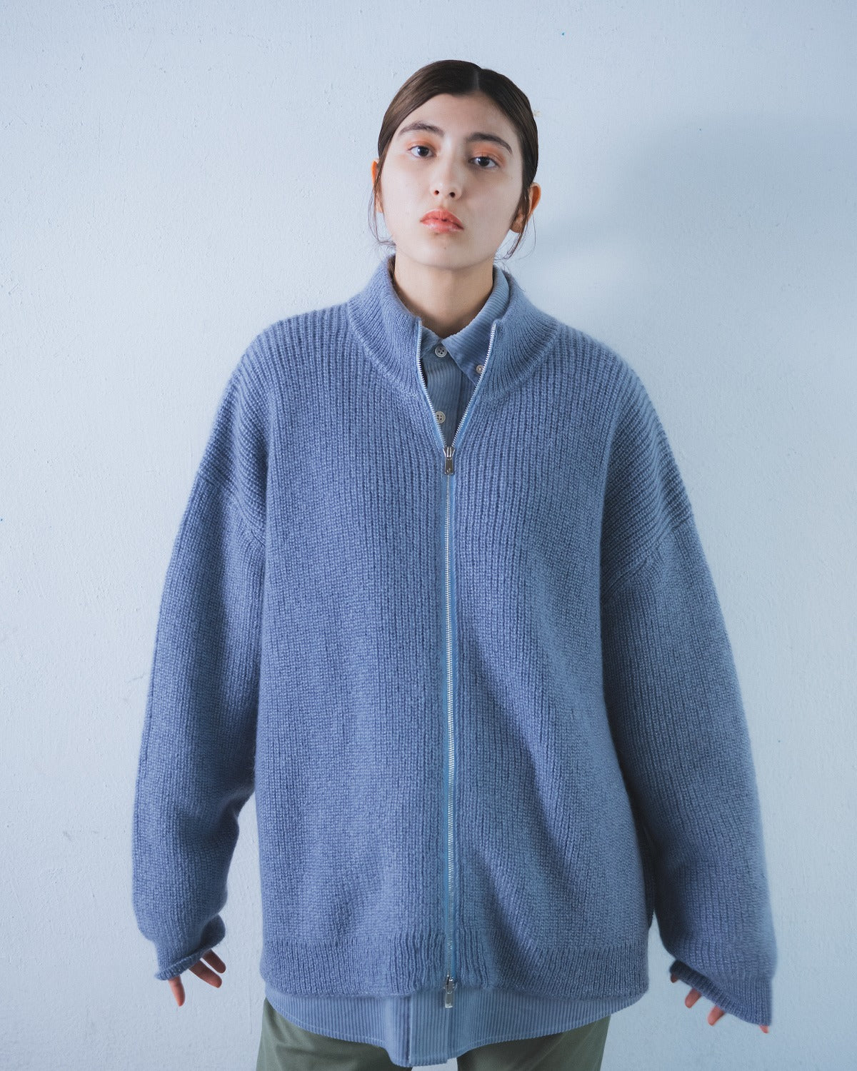 SILK MOHAIR DRIVERS KNIT - ASH BLUE
