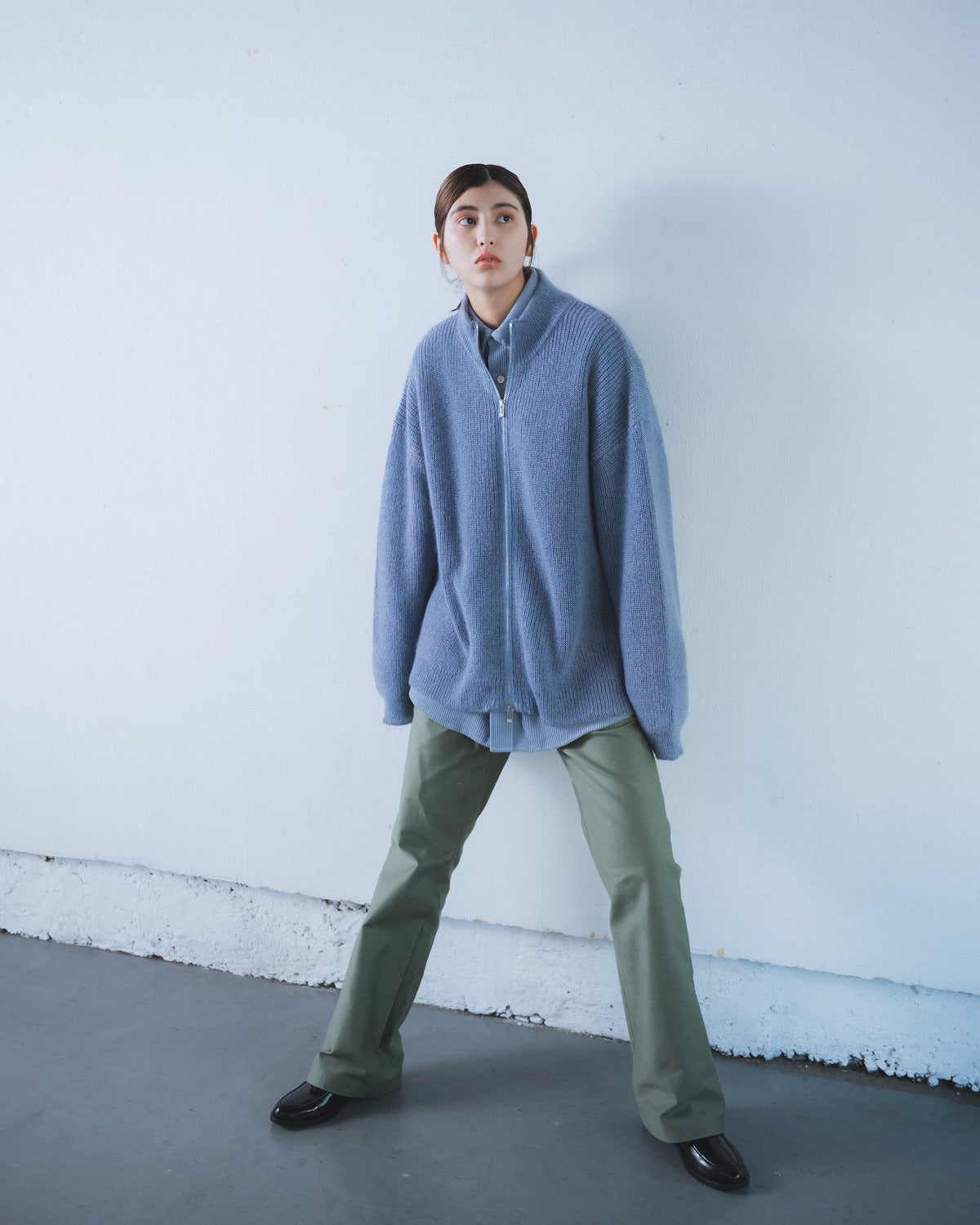 SILK MOHAIR DRIVERS KNIT - ASH BLUE