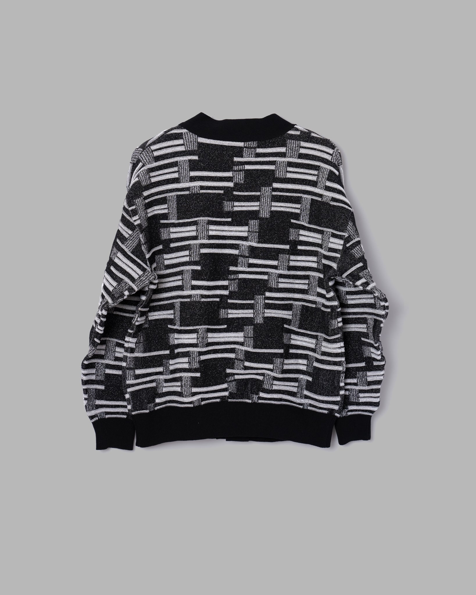 DEFORMATION BORDER KNIT CARDIGAN - BLACK/WHITE