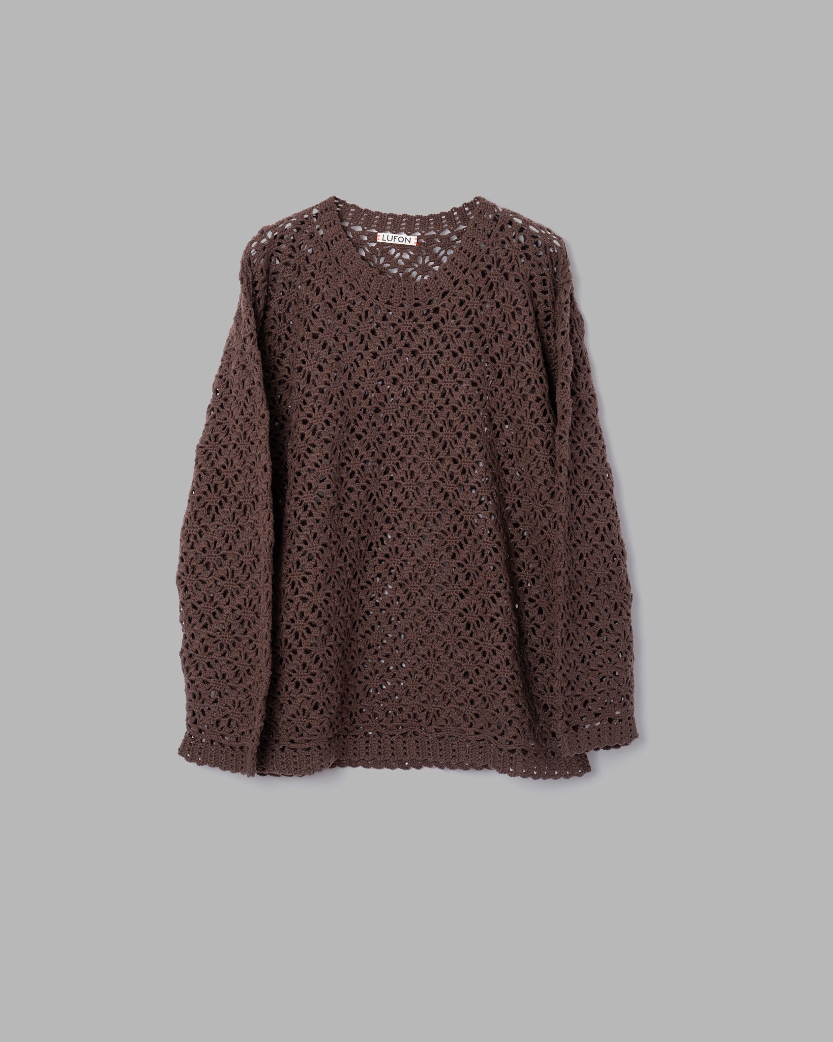 Crochet Hand Knit Pullover Sweater -Coffee