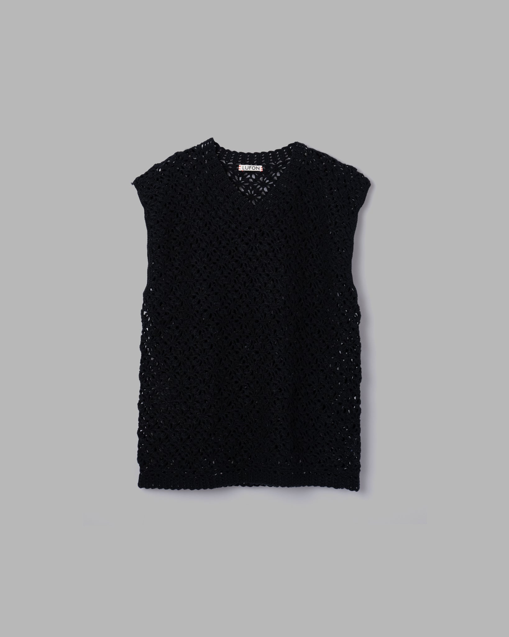 Crochet Hand Knit Vest --Black