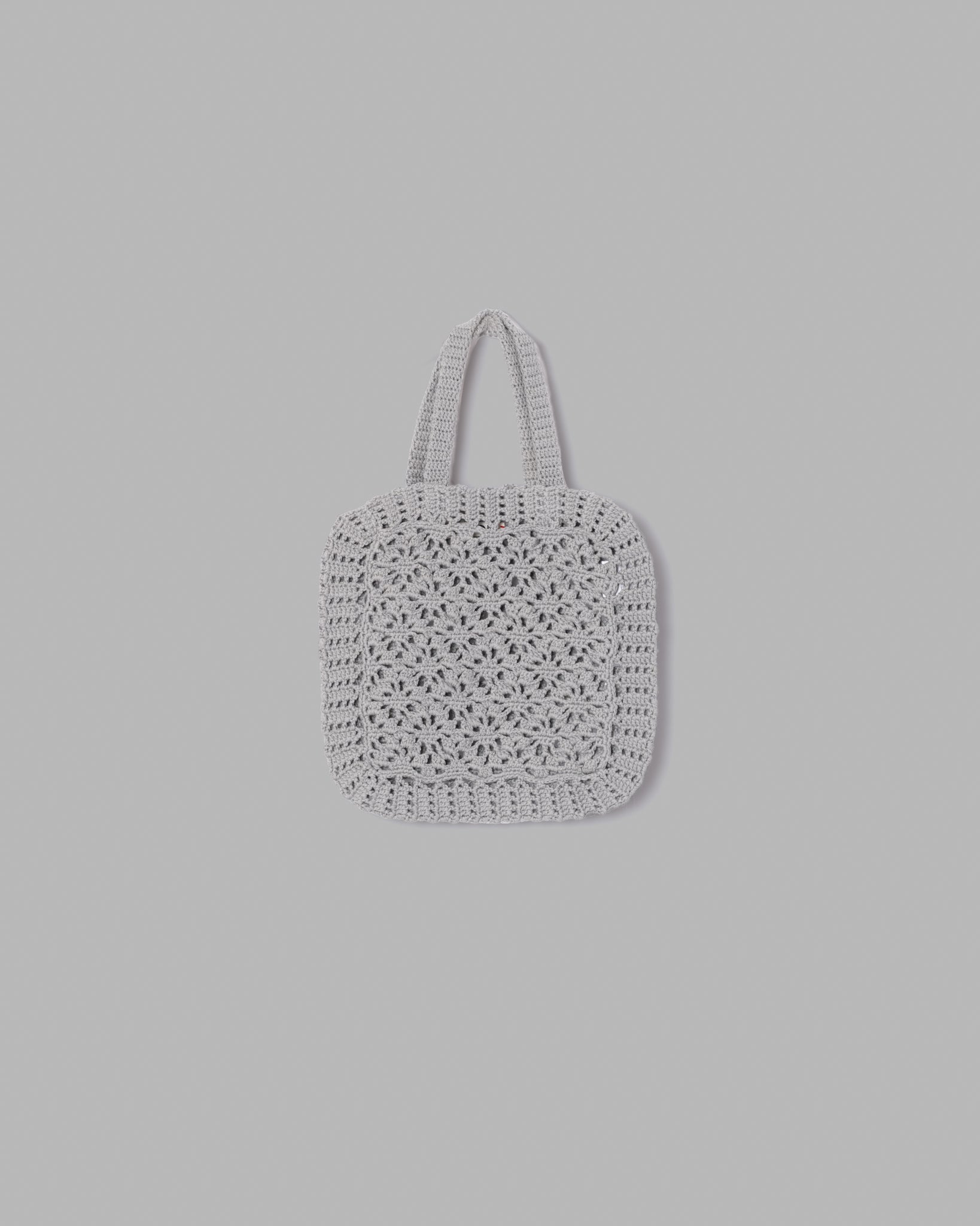 CROCHET HAND KNIT TOTE BAG - GREY