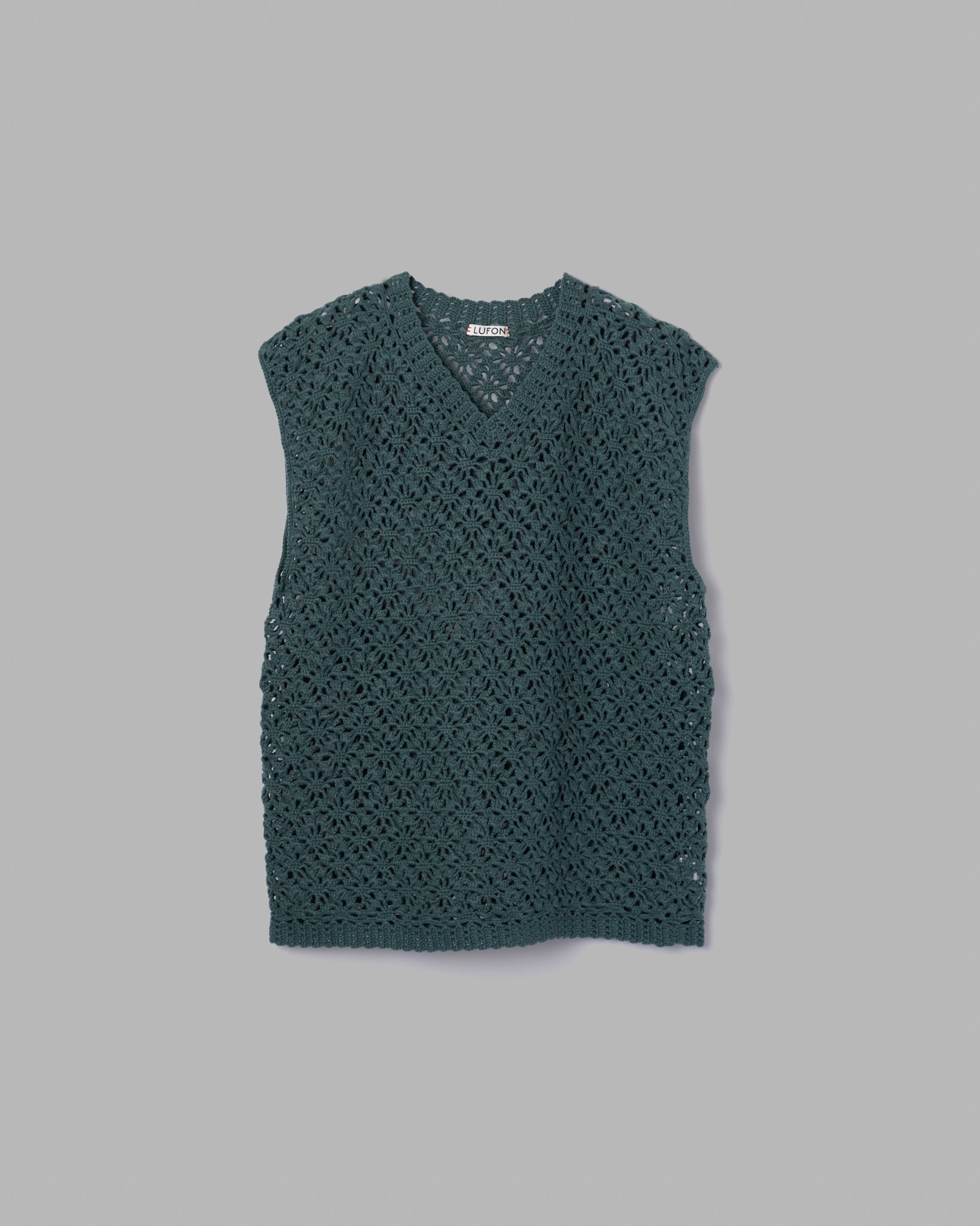 CROCHET HAND KNIT VEST - GREEN