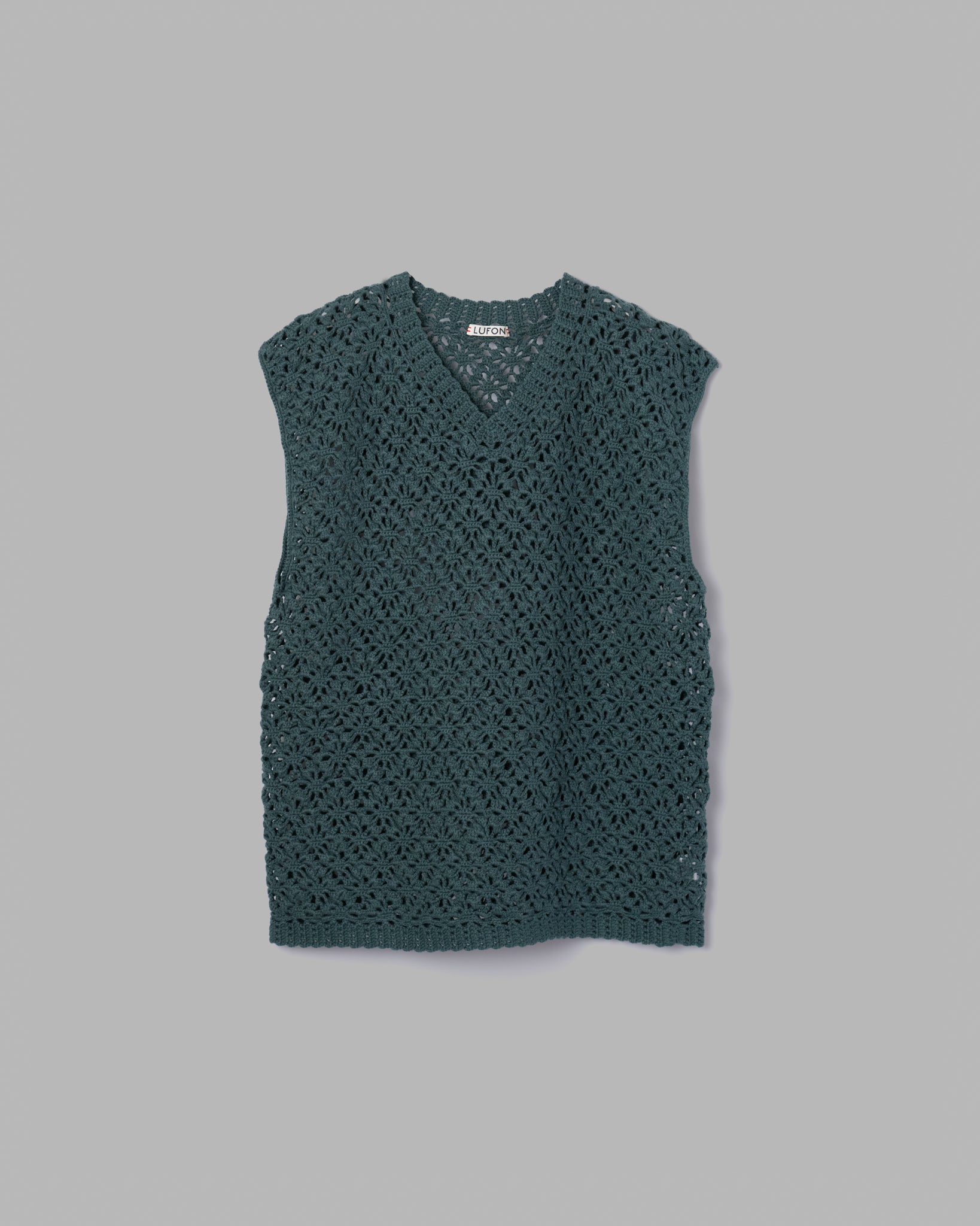 CROCHET HAND KNIT VEST - GREEN