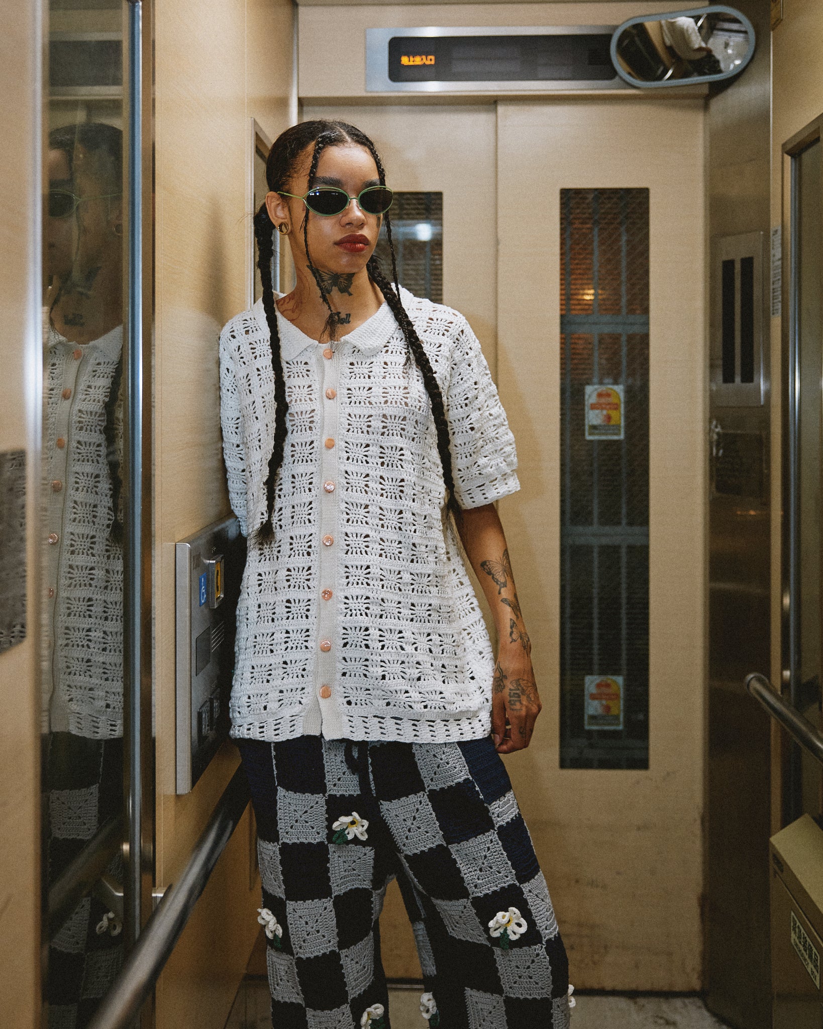 CROCHET HAND KNIT SHIRTS - WHITE
