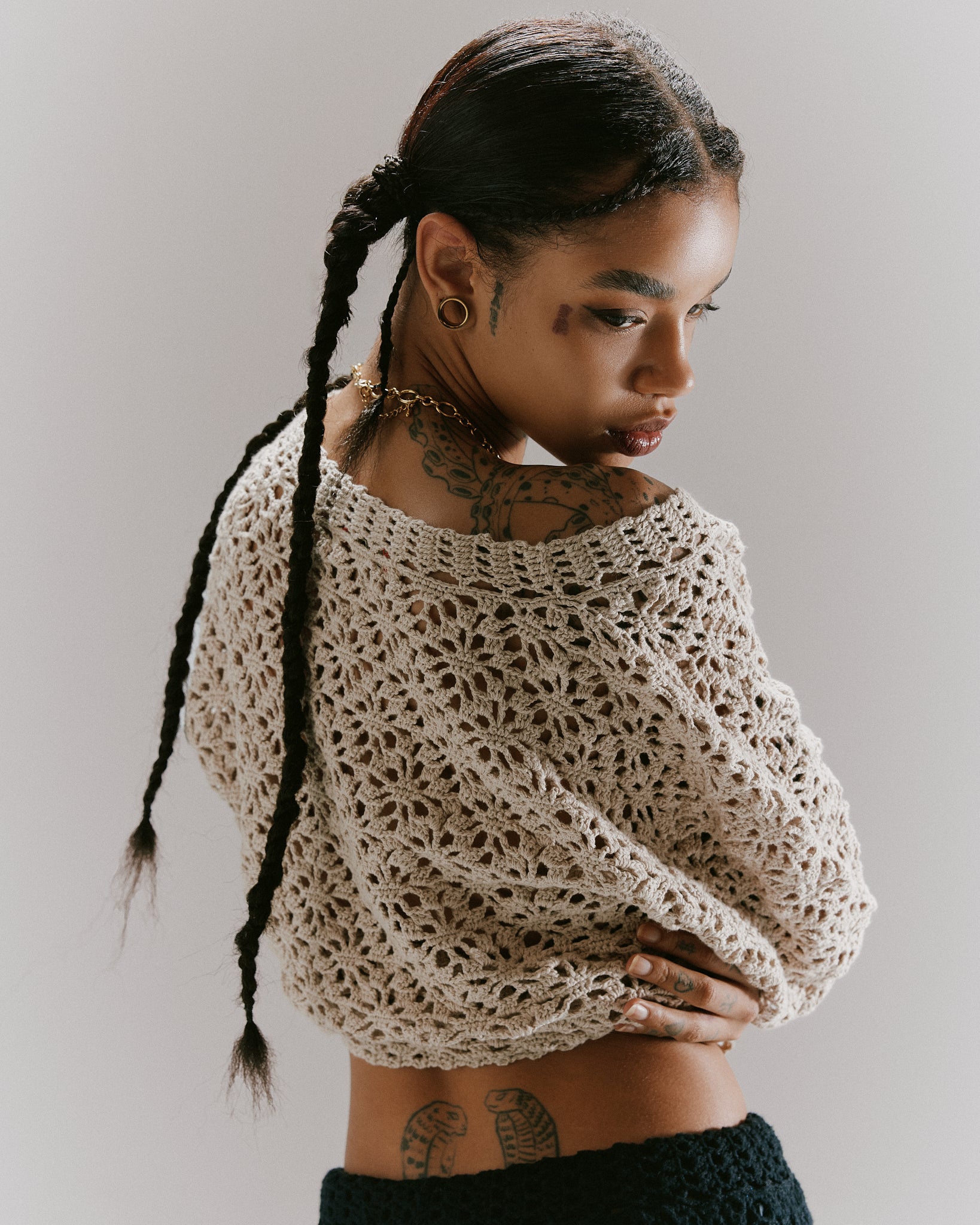 CROCHET HAND KNIT CARDIGAN -  LIGHT BEIGE