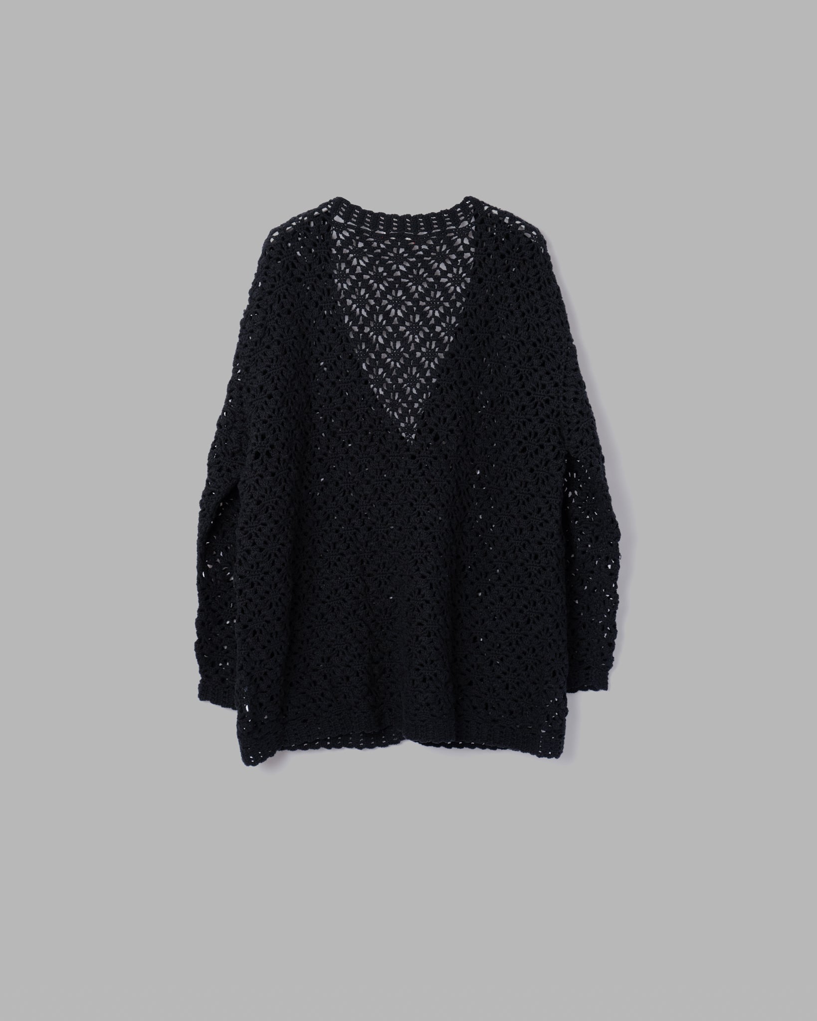 Crochet Hand Knit Cardigan-Black