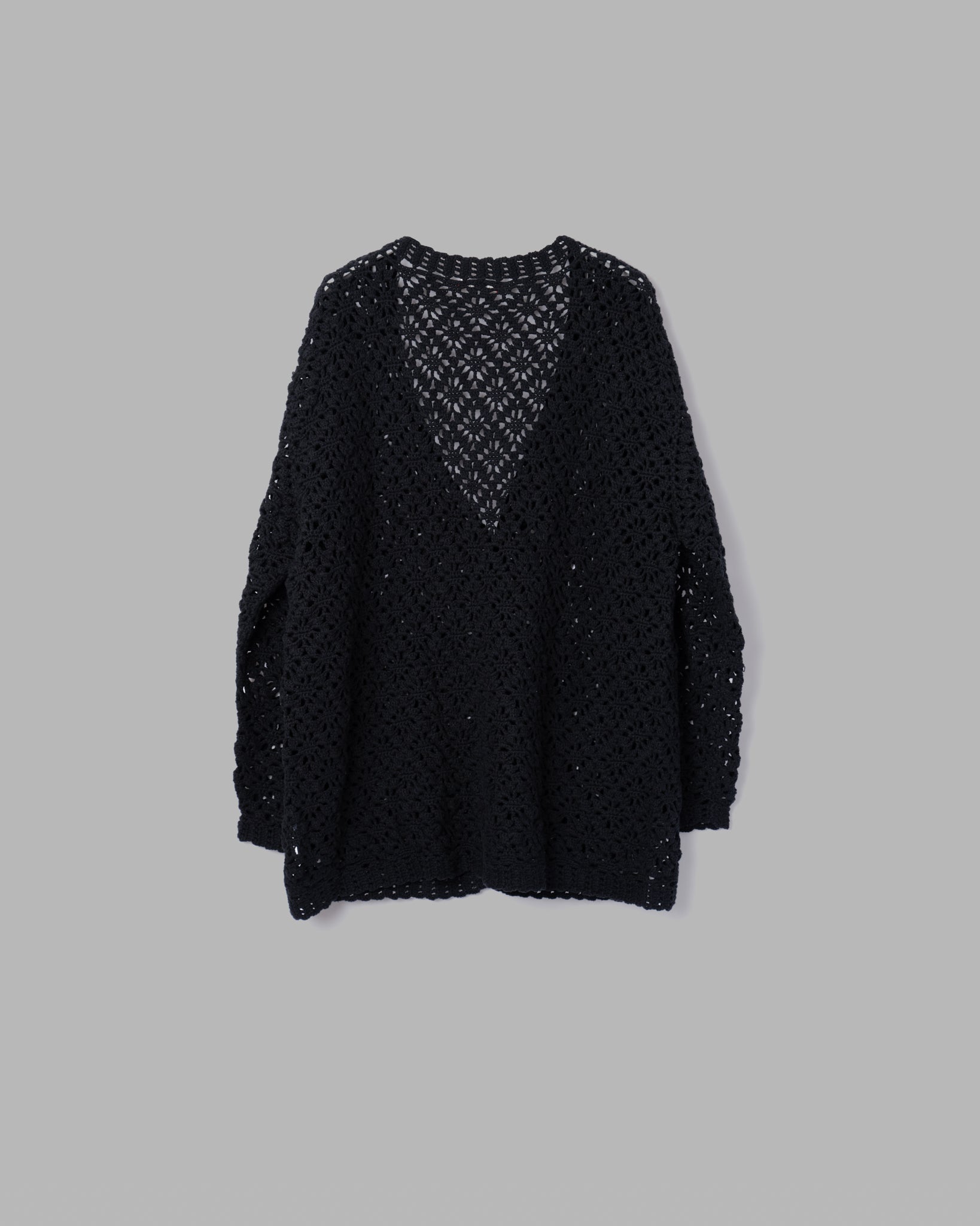 CROCHET HAND KNIT CARDIGAN - BLACK
