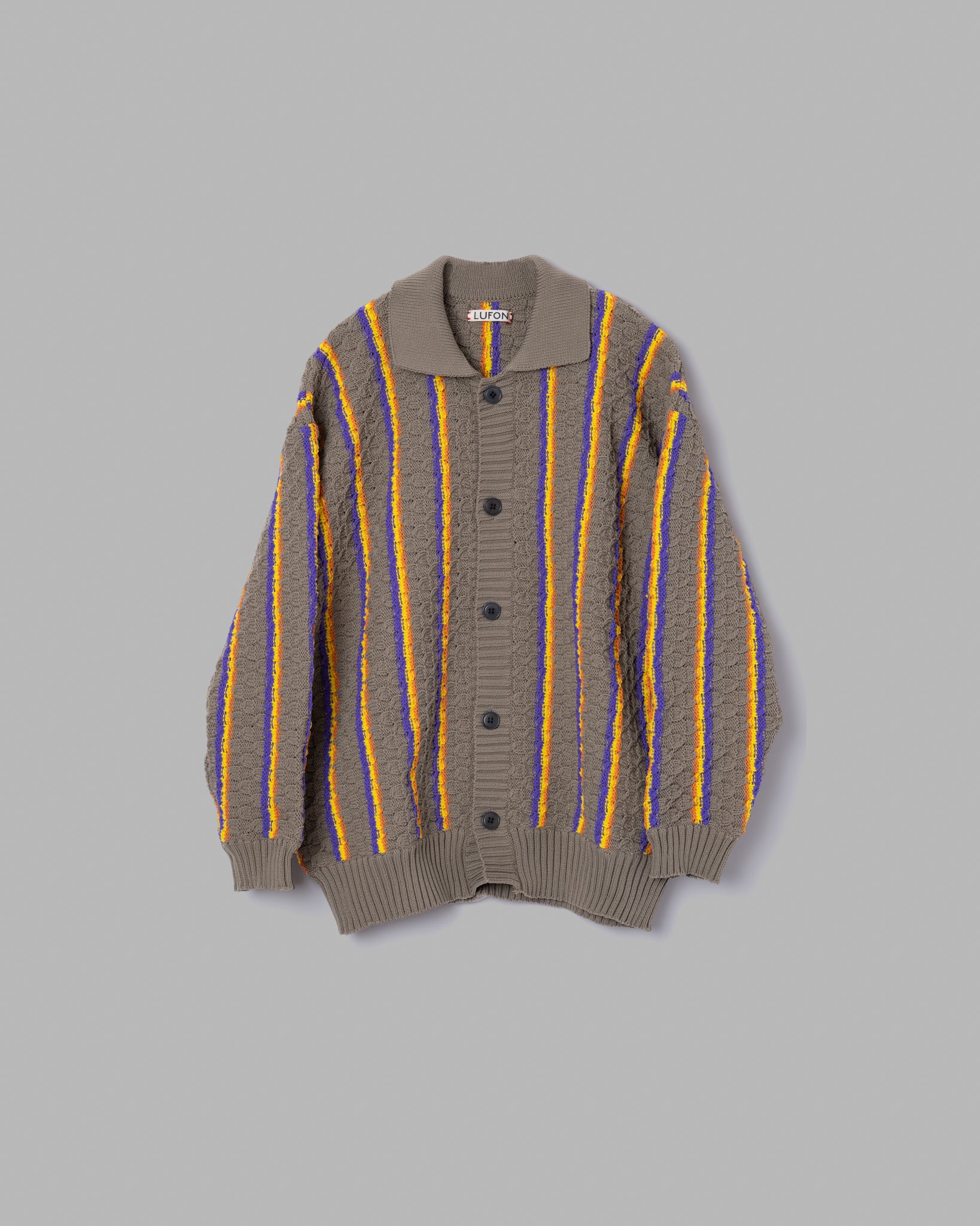 LOW GAUGE KNIT STRIPE SHIRTS CARDIGAN - CHARCOAL