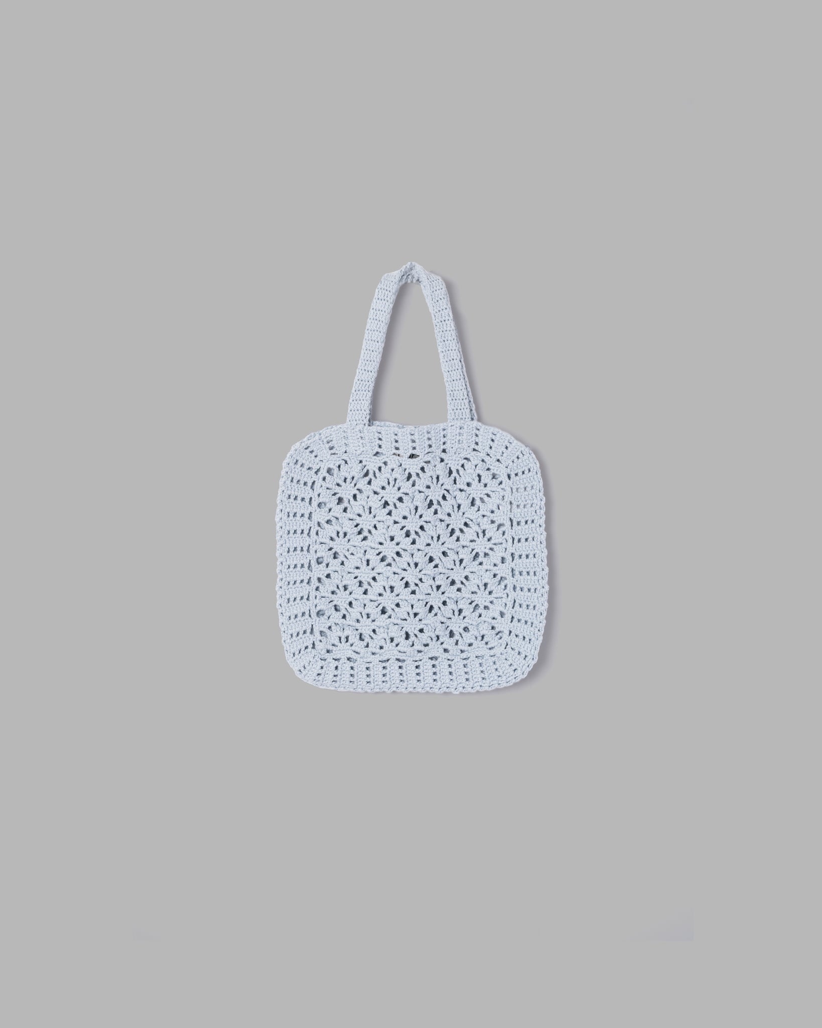 CROCHET HAND KNIT TOTE BAG - LIGHT BLUE