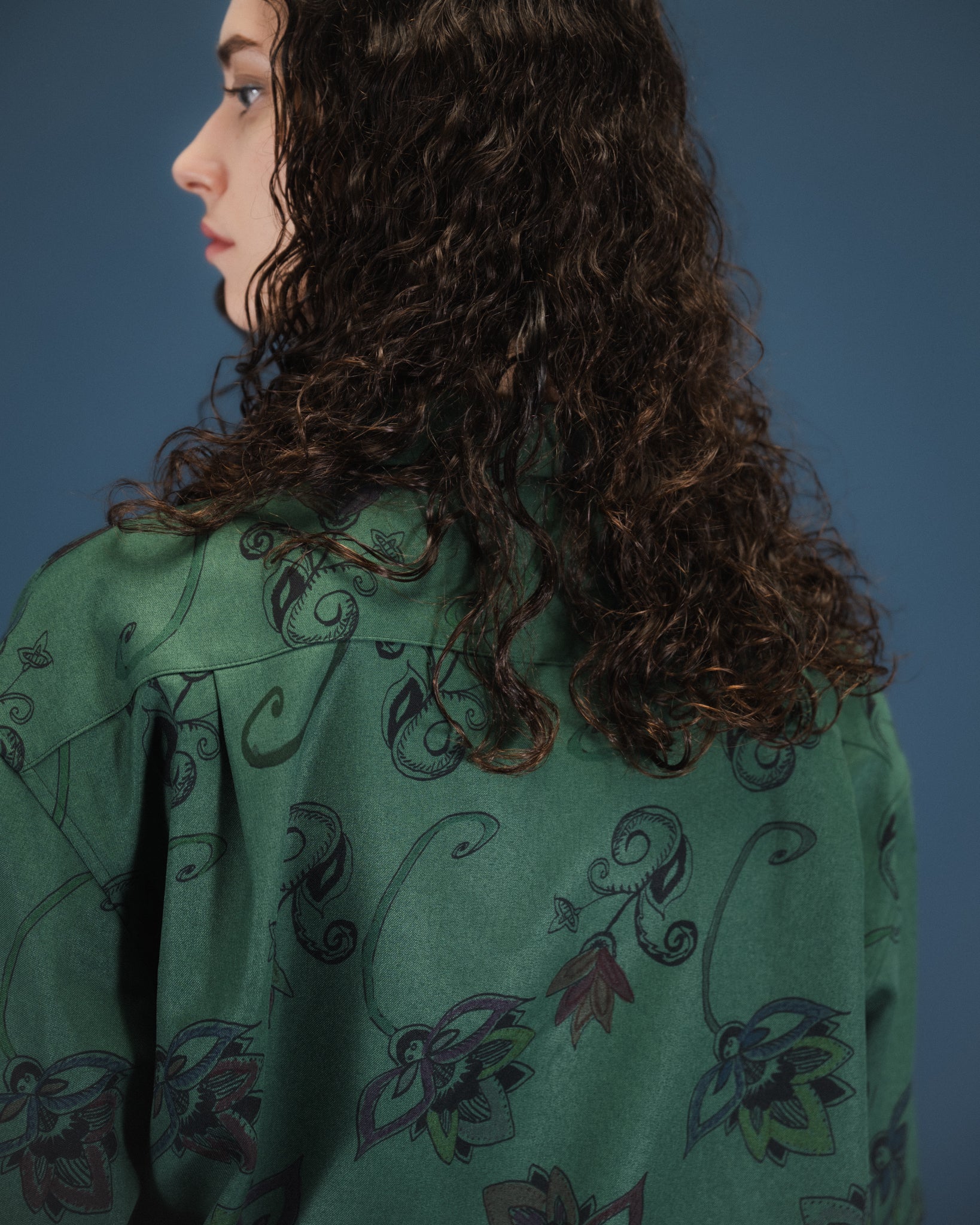 HAND-PAINTED BOTANICAL PRINT OPEN COLLAR SHIRTS - GREEN