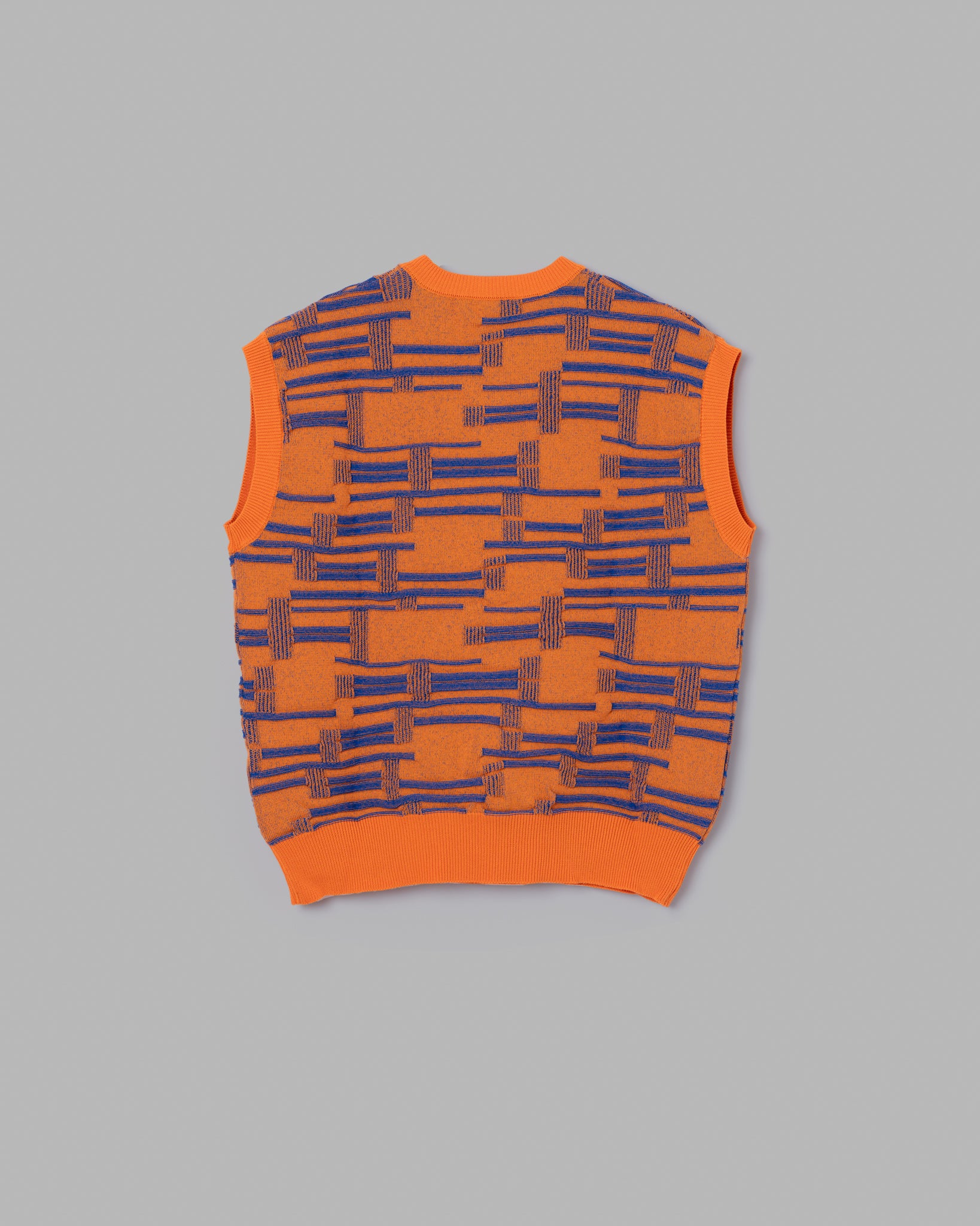 DEFORMATION BORDER KNIT VEST -ORANGE/BLUE