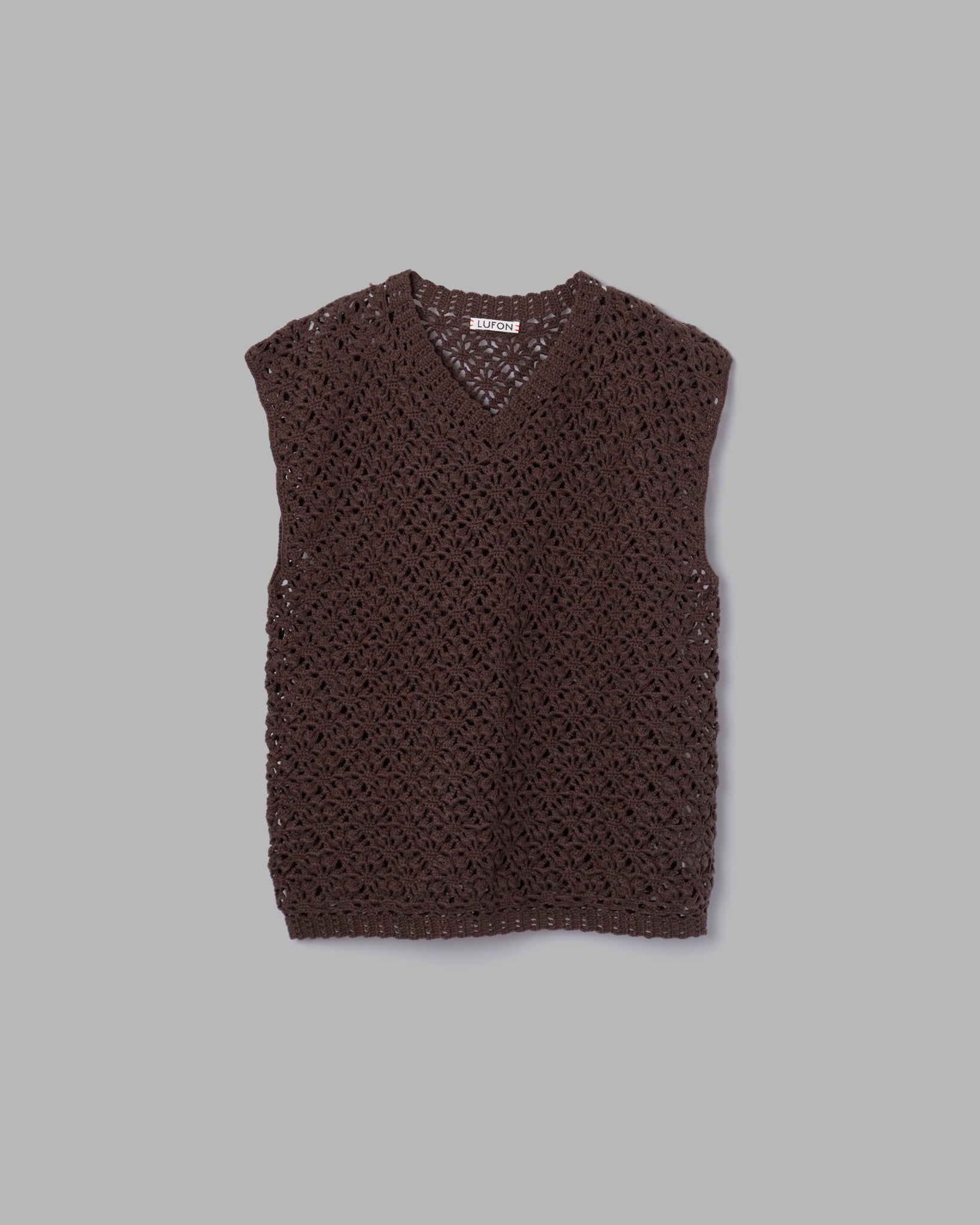 CROCHET HAND KNIT VEST - COFFEE