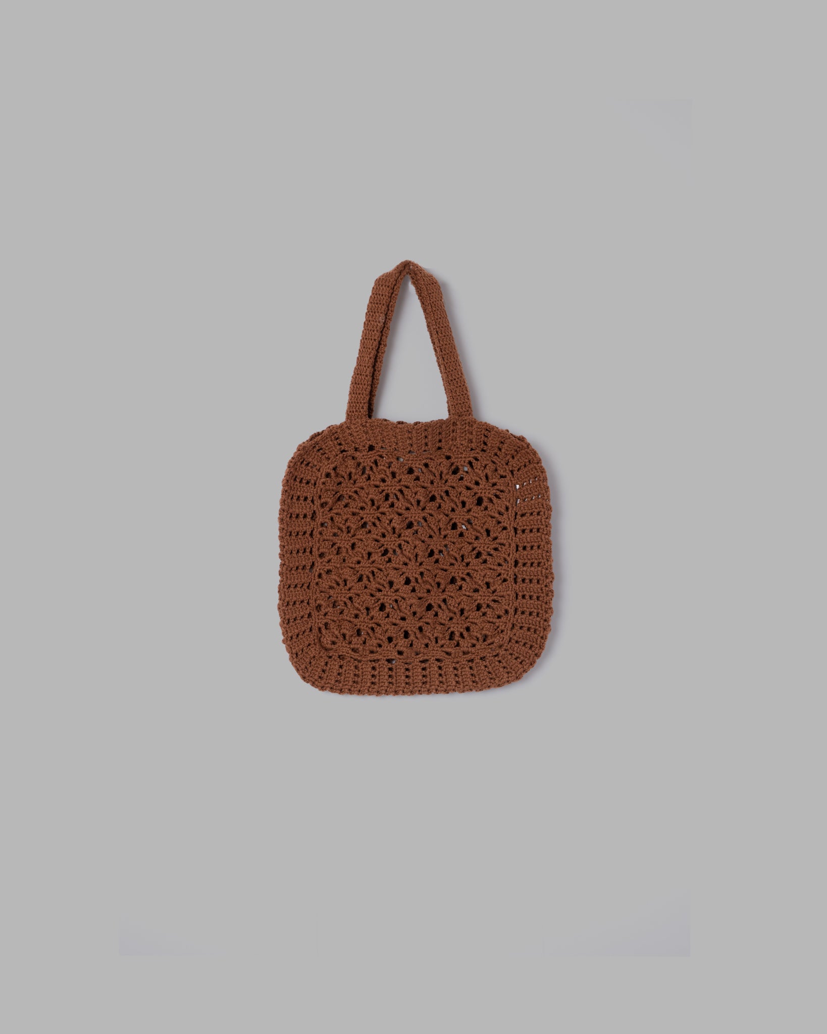 CROCHET HAND KNIT TOTE BAG - BROWN